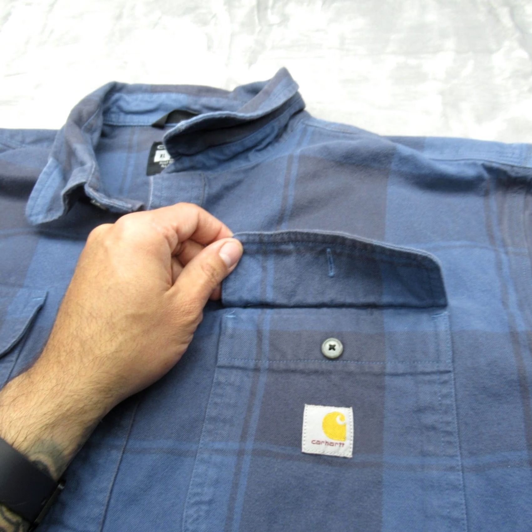 Carhartt VINTAGE? No. Carhartt Flannel Shirt XL Blue Plaid Button-Down Long Sleeve Workwear Casual Outdoors Men Size US XL / EU 56 / 4 - 3 Thumbnail