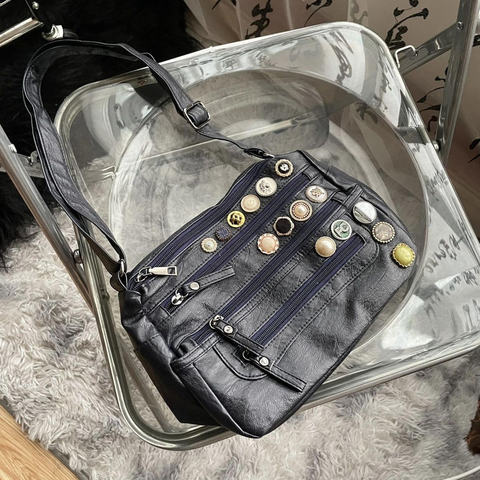 Other Lightweight Washed Leather Crossbody Bag – Button Detail Size ONE SIZE - 10 Thumbnail