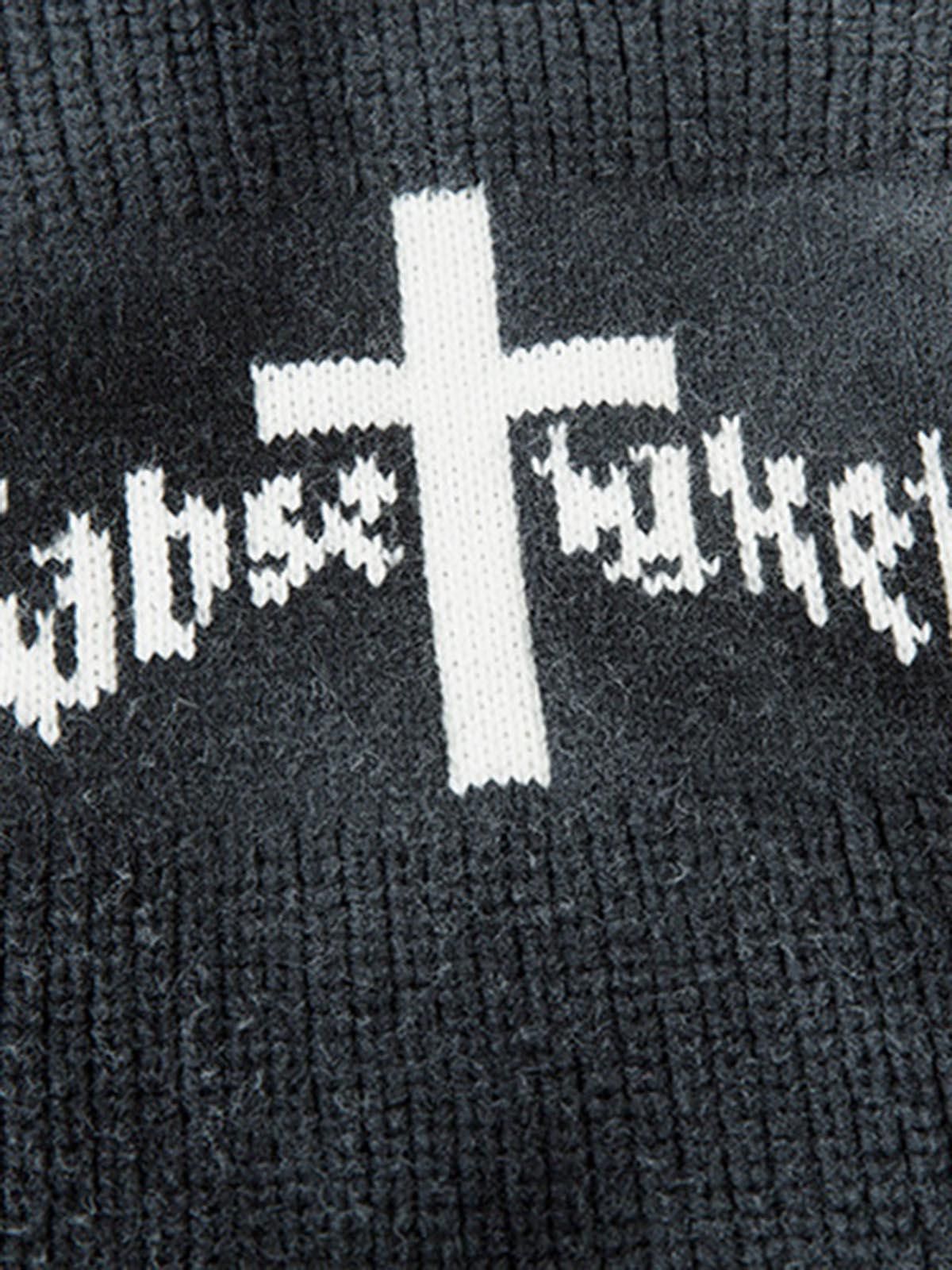 Other Ribbed Knit Dirty Dyed Embroidery Cross Sweater Size US L / EU 52-54 / 3 - 10 Thumbnail