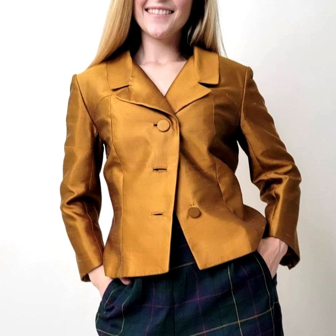 Vintage Vintage 60's Gino Rossi Gold Cropped Blazer Jacket Size M / US 6-8 / IT 42-44 - 1 Thumbnail