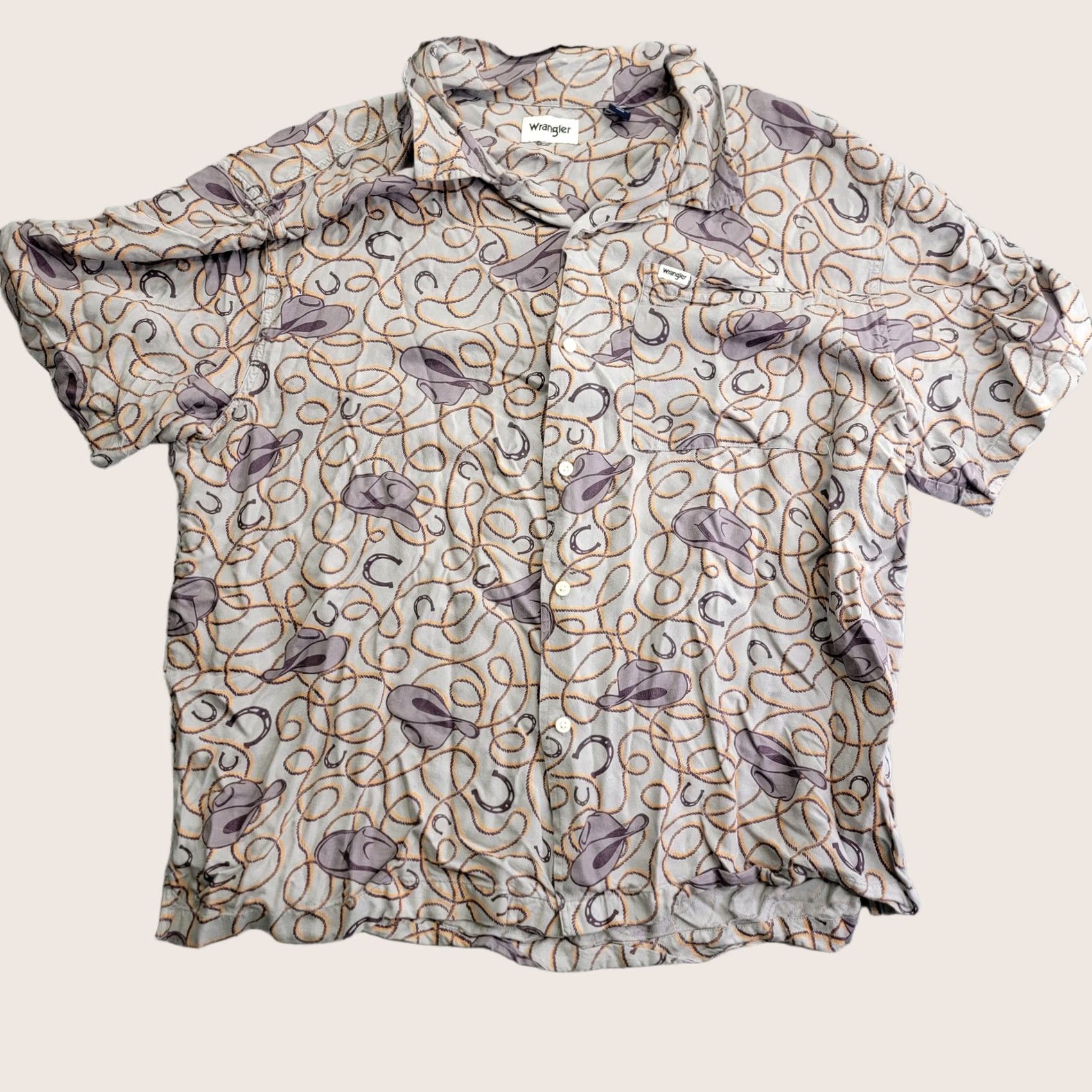 Wrangler Wrangler Shirt Mens 2XL Gray Purple Western Print Short Sleeve Button Up Cowboy Size US XXL / EU 58 / 5 - 1 Thumbnail