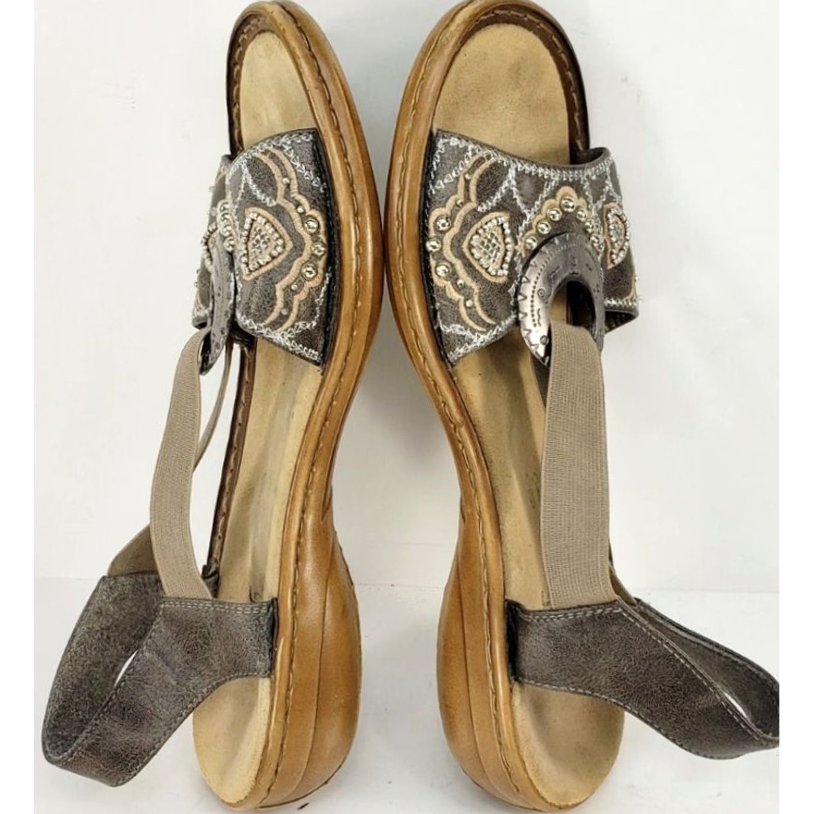 Rieker Rieker Regina Women's Brown Gold Pearl Sandals Elastic Straps Cushy Slingback Size 8M 39E Size US 8 / IT 38 - 7 Thumbnail