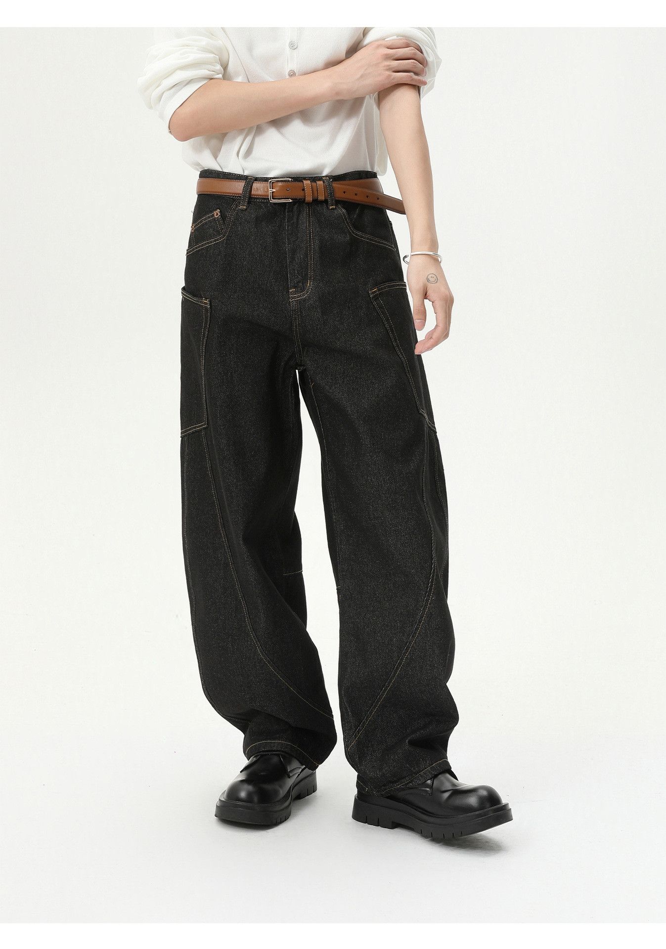 Japanese Brand Japanese retro high-street patchwork curved loose jeans Size US 32 / EU 48 - 3 Thumbnail