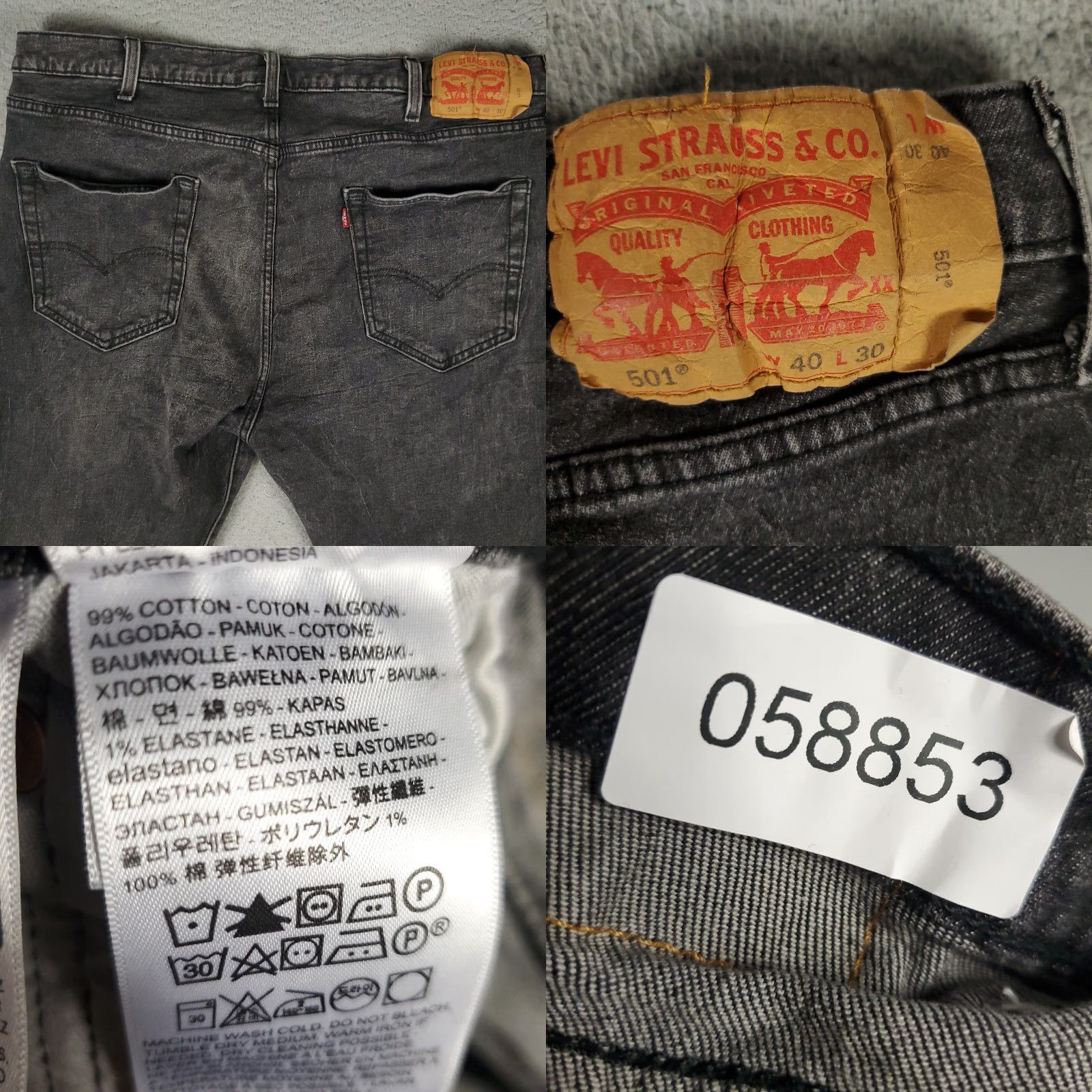 Levi's Levis 501 Jeans Mens Gray Straight Leg 40x30 Regular Fit Cotton Denim Pants Mens Size US 40 / EU 56 - 8 Thumbnail