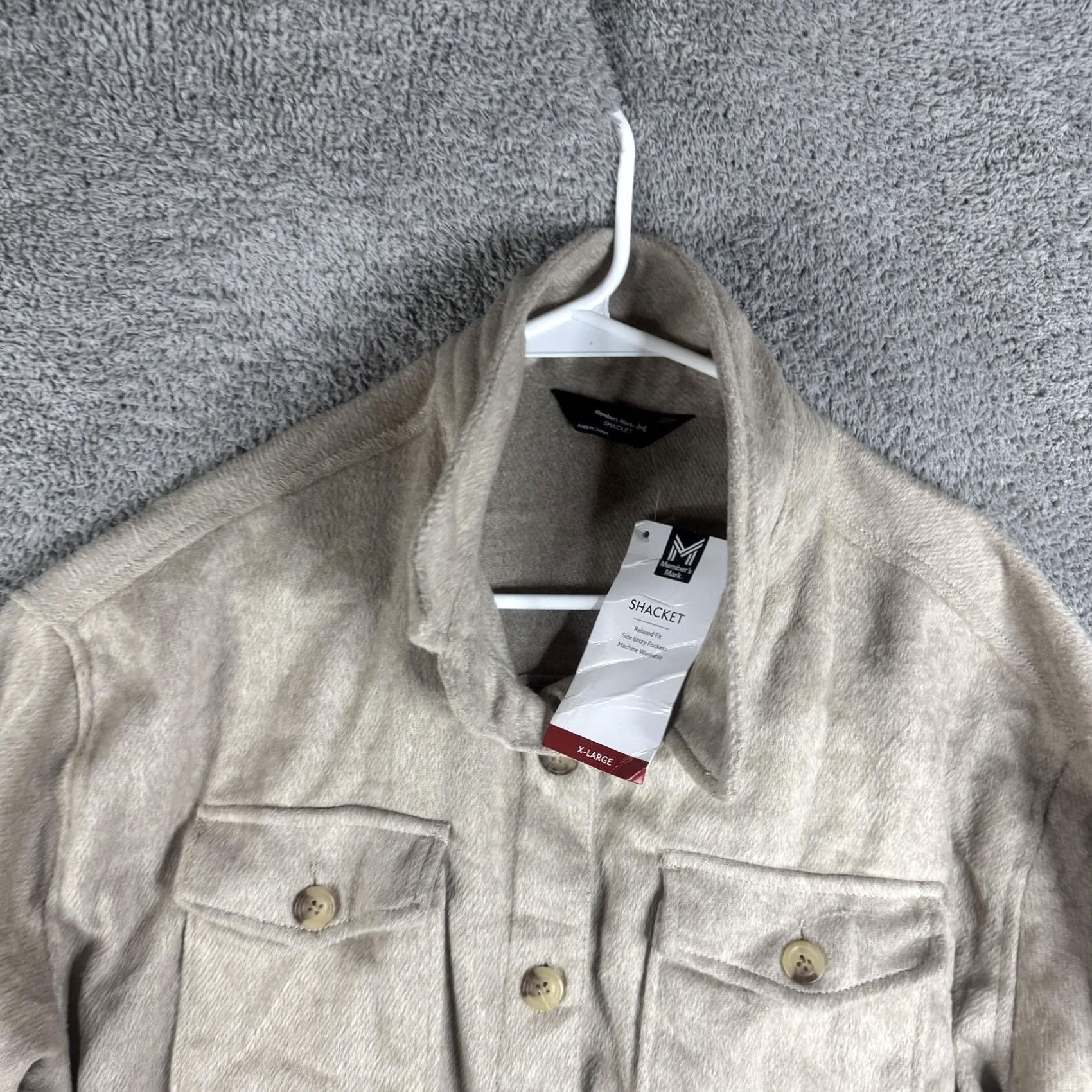 Vintage Member's Mark Shacket Jacket Mens XL Beige Pockets Button Front Fleece Size US XL / EU 56 / 4 - 6 Thumbnail
