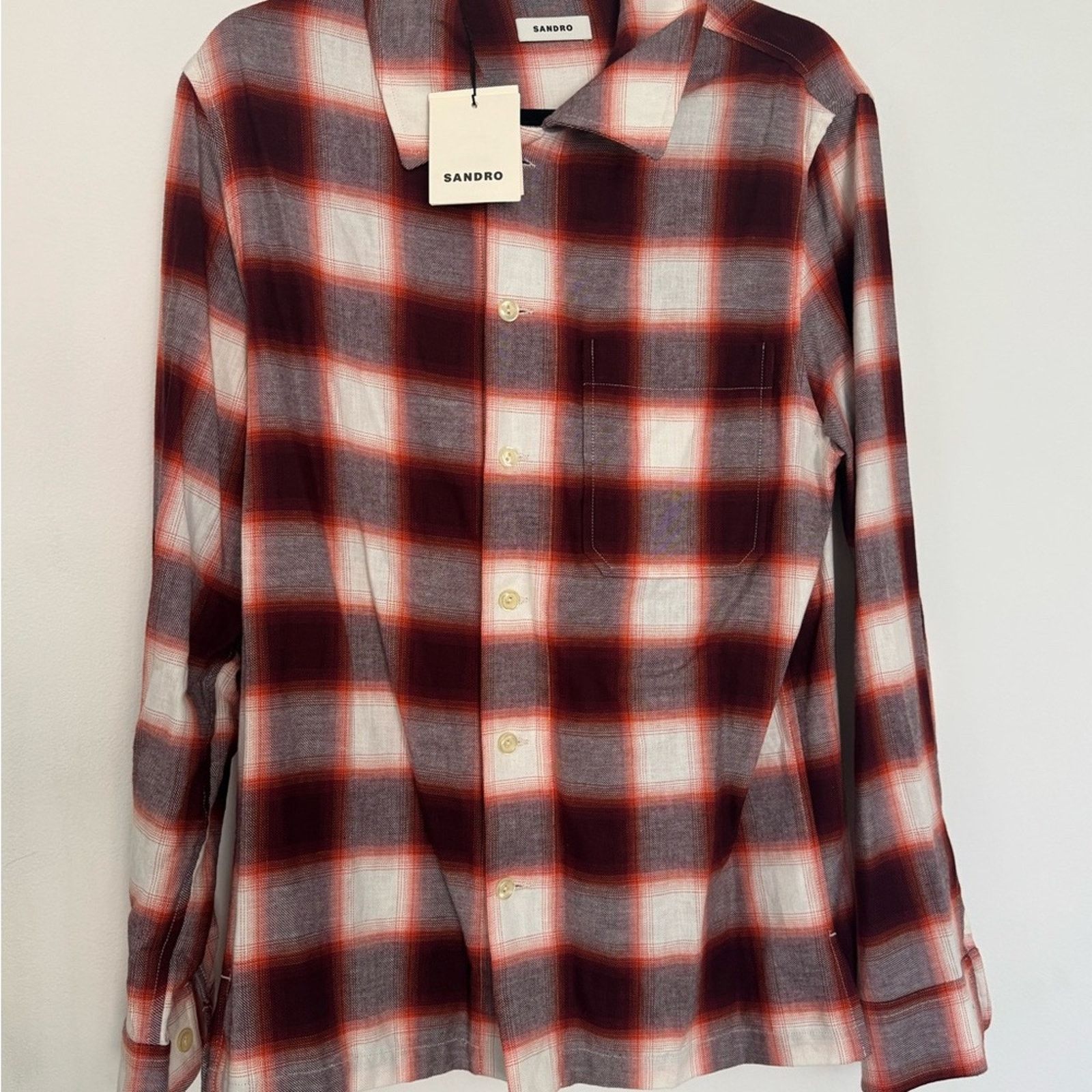 Sandro Sandro Check Pattern Button-Up Shirt in Red and White NWT Size US M / EU 48-50 / 2 - 2 Thumbnail