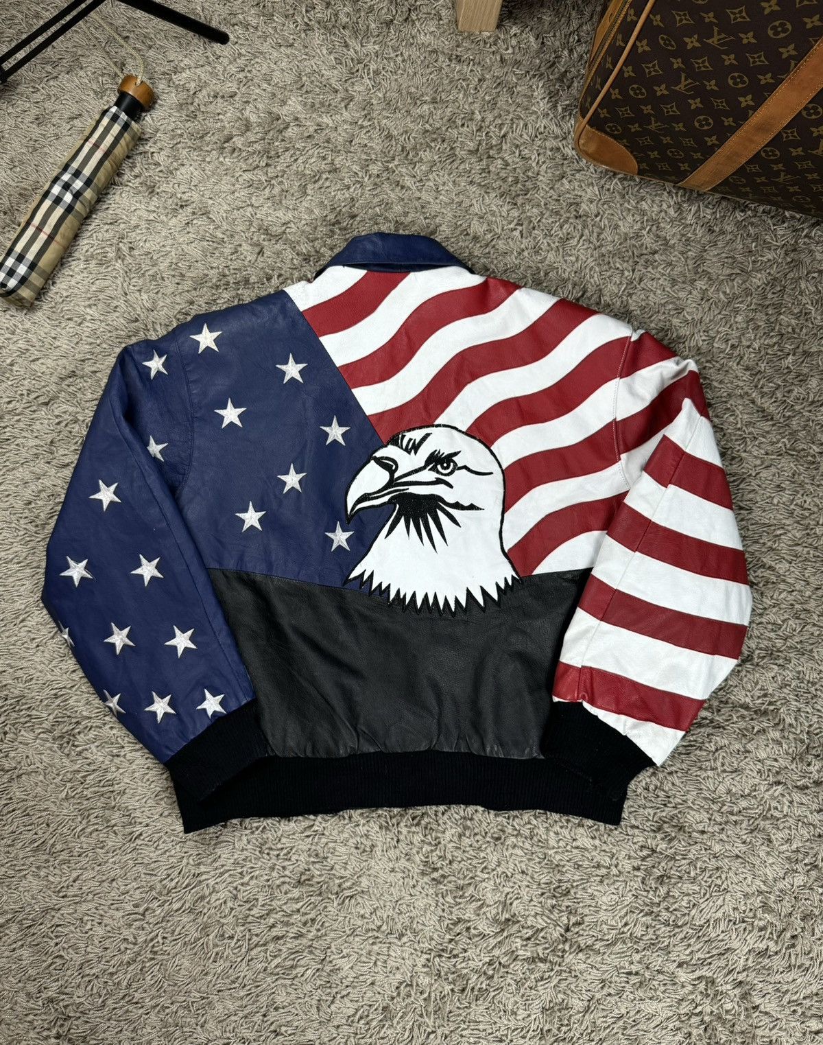 Vintage Vintage leather jacket American Flag Eagle 90s original item Size US L / EU 52-54 / 3 - 1 Thumbnail