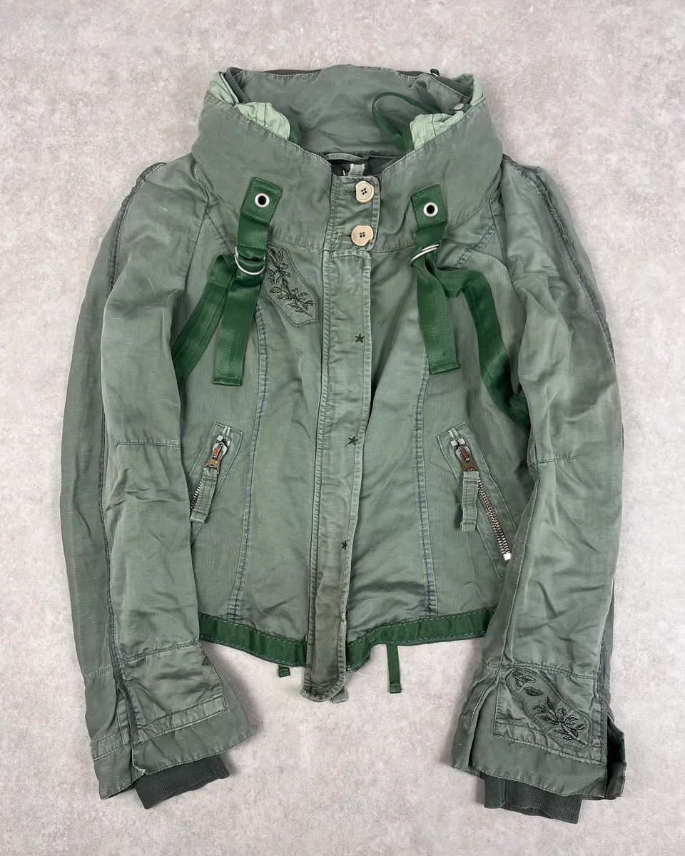 Marithe + Francois Girbaud 2000s Marithé + François Girbaud Olive Flowers Bondage Jacket Size S / US 4 / IT 40 - 1 Thumbnail