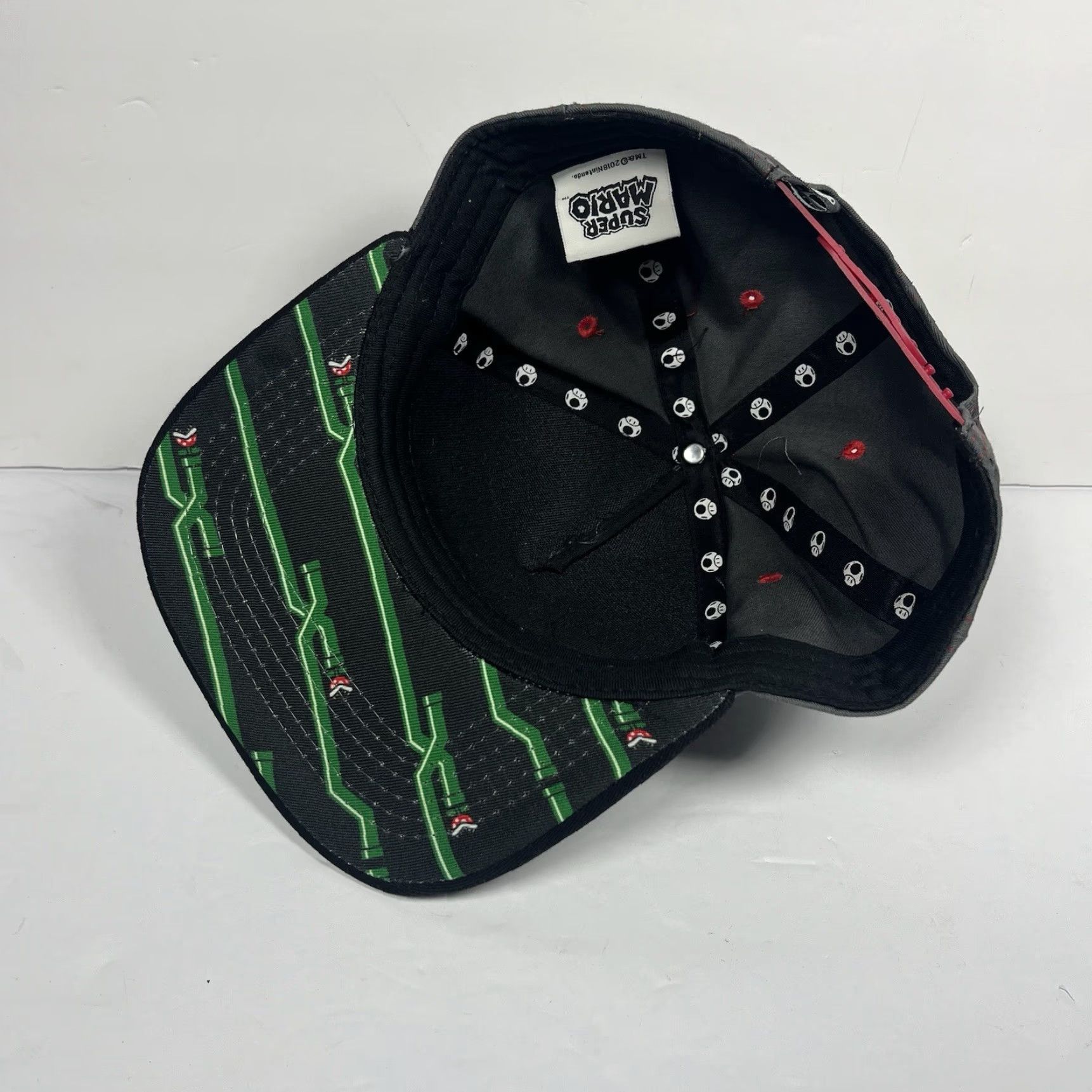 Nintendo VINTAGE Super Mario Bros SnapBack Hat Piranha Plant In Tunnel Official Nintendo 2018 Bonafide Mario Snapback Men One Size Black Cotton Adjustable Hat Size ONE SIZE - 5 Thumbnail