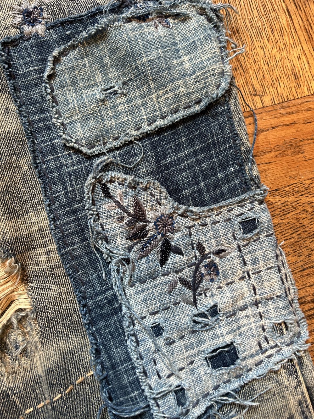 Ralph Lauren Purple Label Runway Tie-Dyed Hand Embroidered and Beaded Boro Jeans Size US 30 / EU 46 - 7 Thumbnail