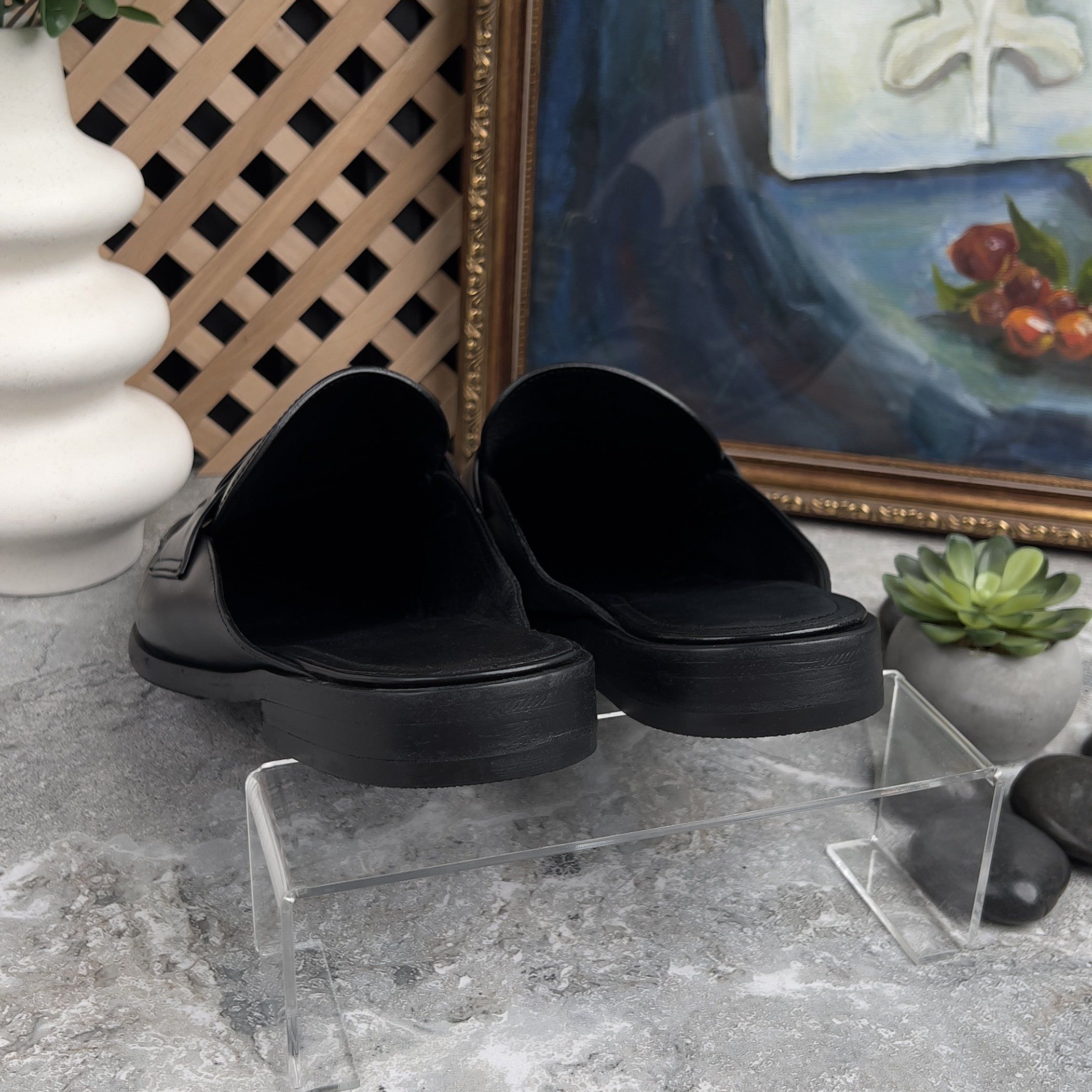 Louis Vuitton Major Open Back Loafers Mules Black Glazed Leather Size US 10 / EU 43 - 8 Thumbnail
