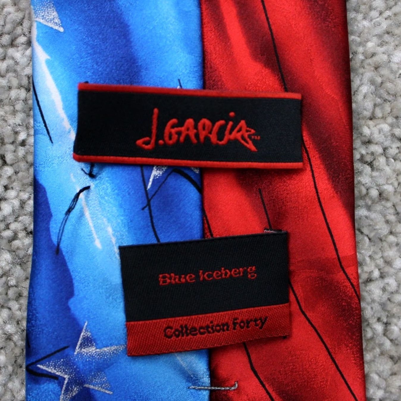 Vintage J. Garcia Necktie Mens Silk Blue/Red Geometric 58" Classic Tie Bold Blue Accent Logo 100% Silk Pattern Geometric 57"-60" Length Mens NN Size ONE SIZE - 3 Thumbnail