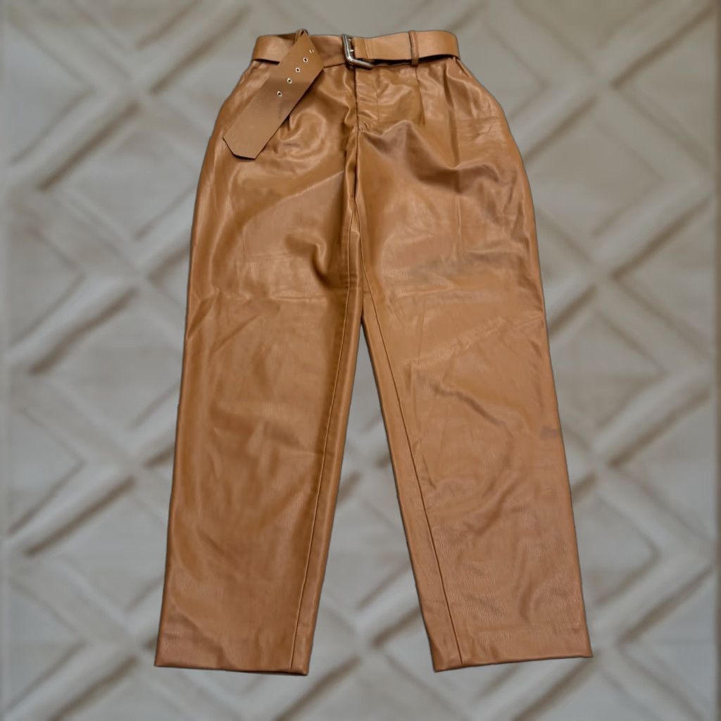 Zara Zara Faux Leather Belted High Rise Paperbag Trousers Womens Small Brown W26 Pants Size 28" / US 6 / IT 42 - 1 Thumbnail