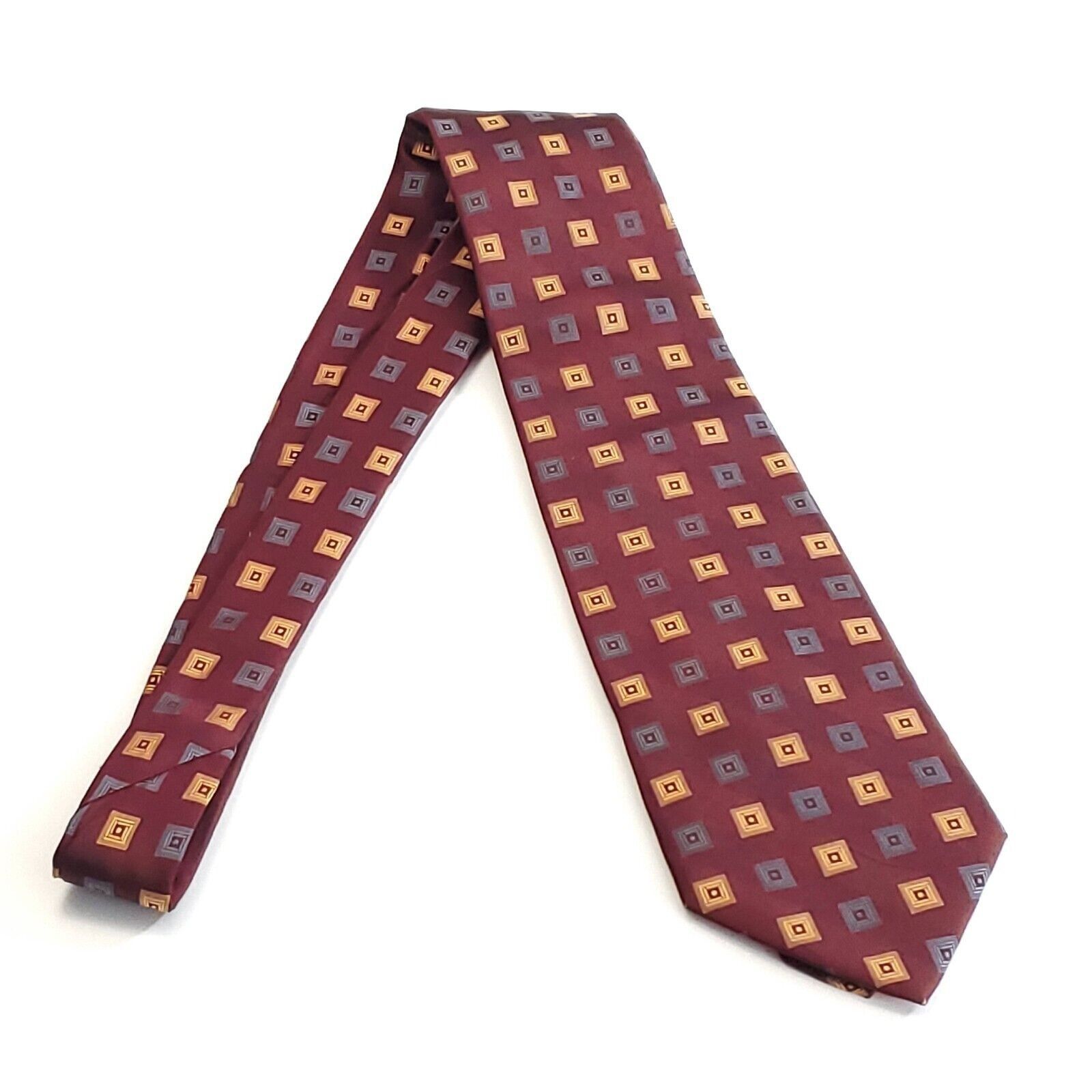 Calvin Klein Calvin Klein Maroon Woven Orange Geometric Silk Tie Size ONE SIZE - 6 Thumbnail