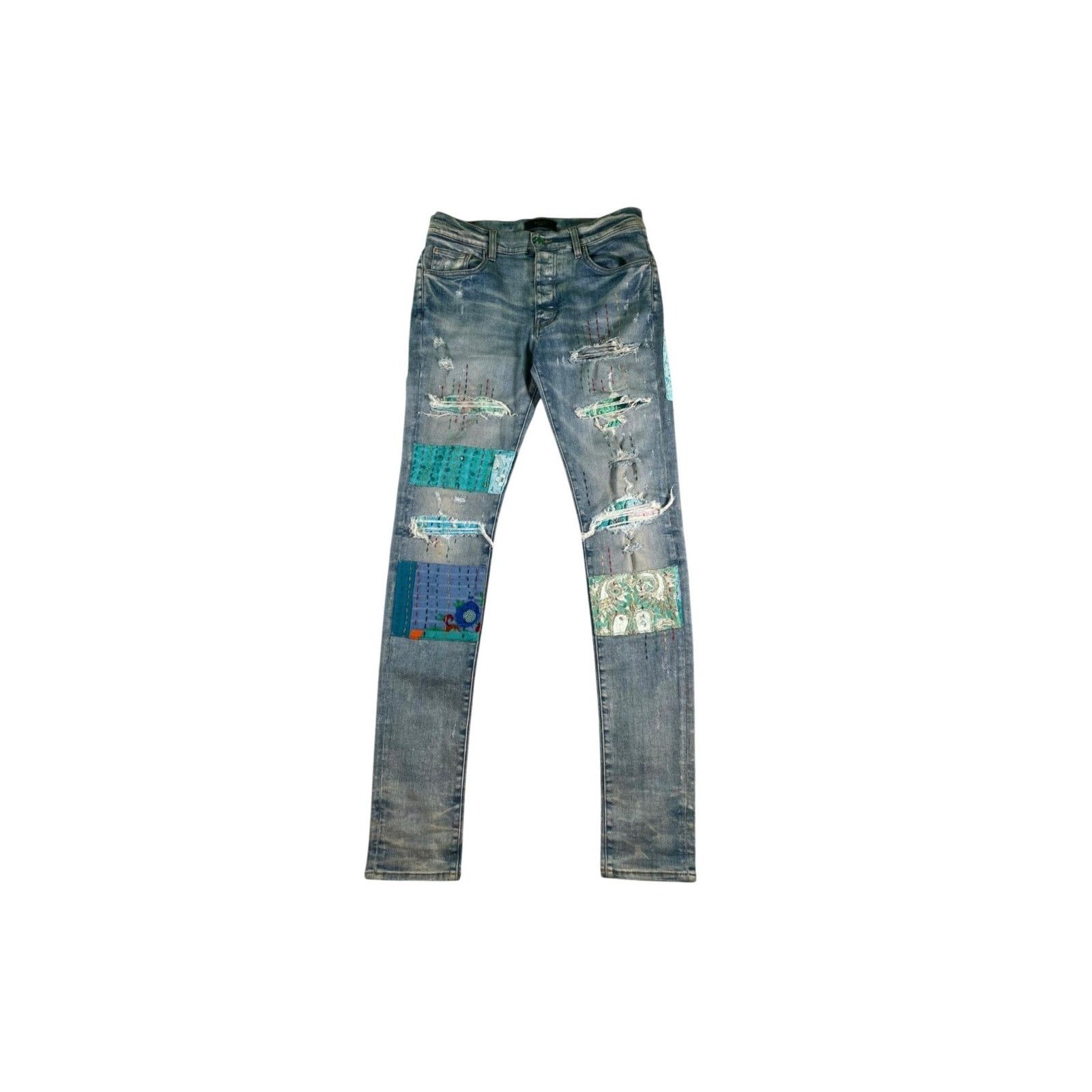 Amiri Amiri Quilted Patch Light Wash Jeans Size US 32 / EU 48 - 1 Thumbnail