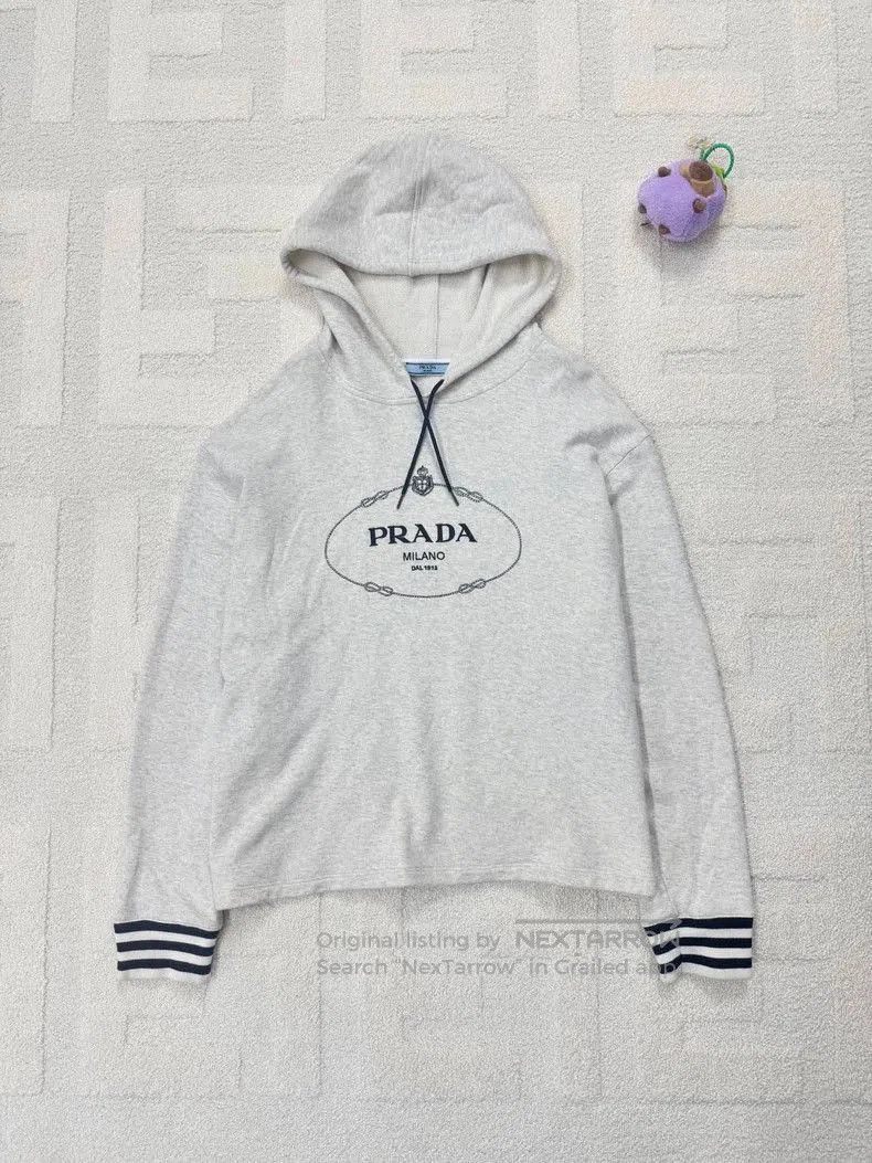 Prada Prada Gray Logo Striped Cuff Hoodie. Size US S / EU 44-46 / 1 - 1 Thumbnail