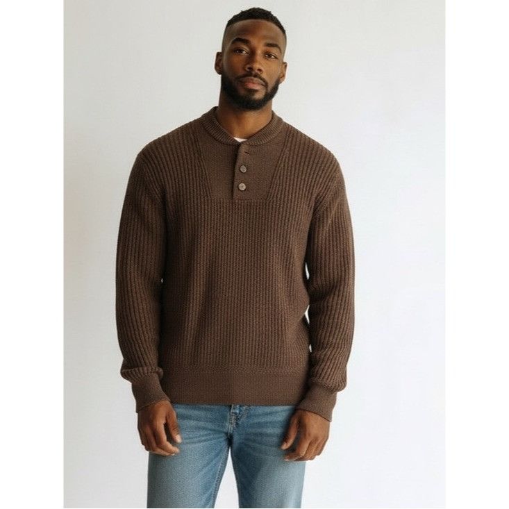 Eddie Bauer Eddie Bauer 100% Cotton Knit Men's Brown Ribbed Henley Sweat Size US L / EU 52-54 / 3 - 1 Thumbnail