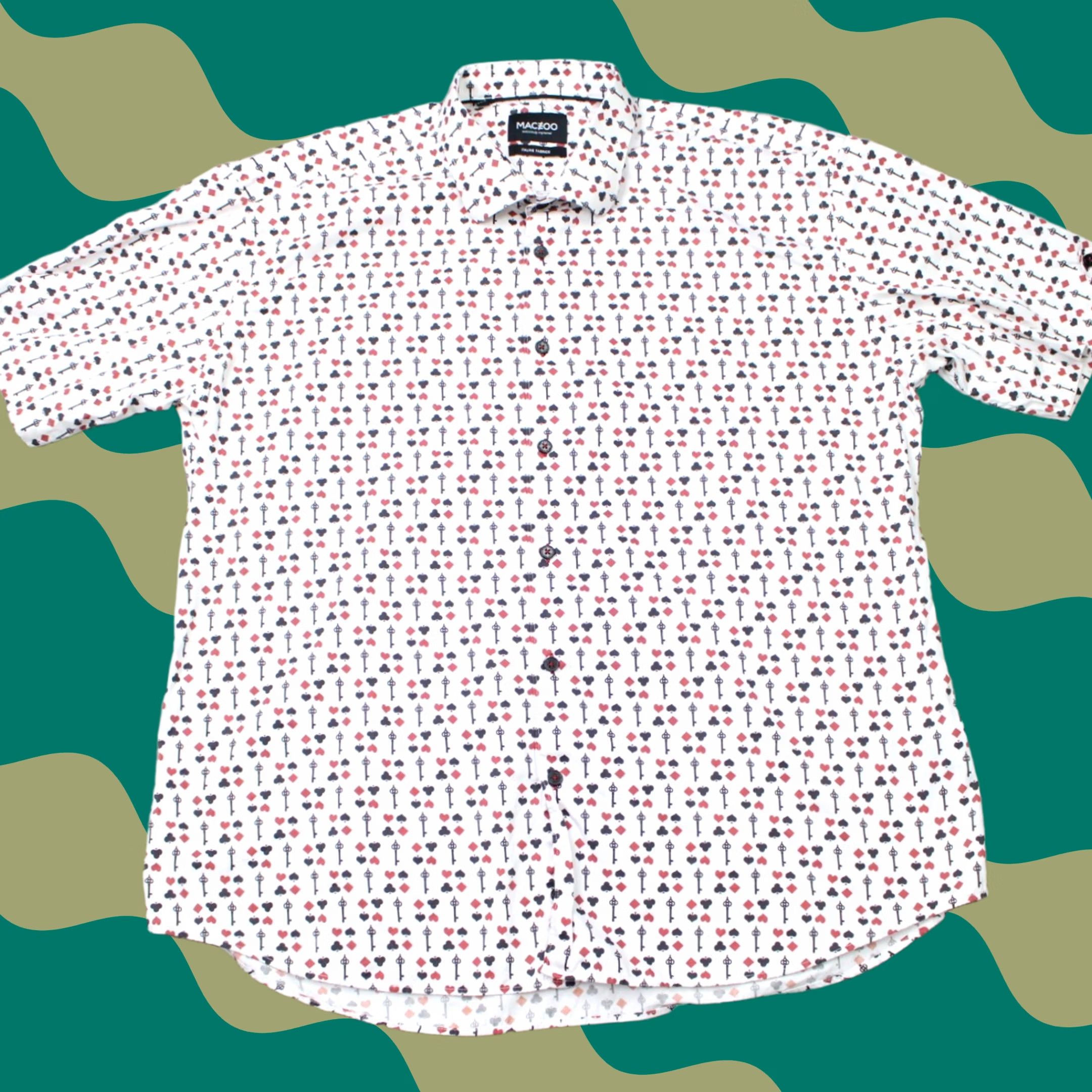 Maceoo Maceoo Shirt Mens 7/3XL White Red Black All Over Print S/S Button-Up Size US XXL / EU 58 / 5 - 1 Thumbnail