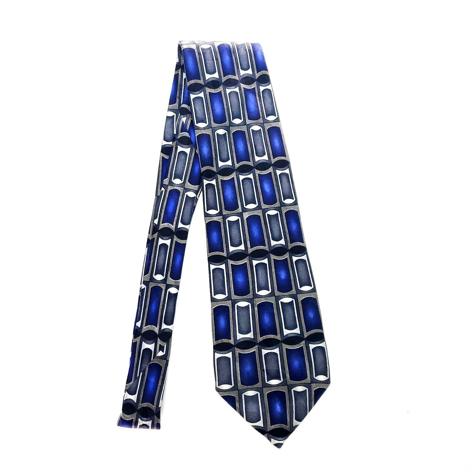 Vintage Fenzia Silk Tie Print Blue Geometric Short Size ONE SIZE - 6 Thumbnail
