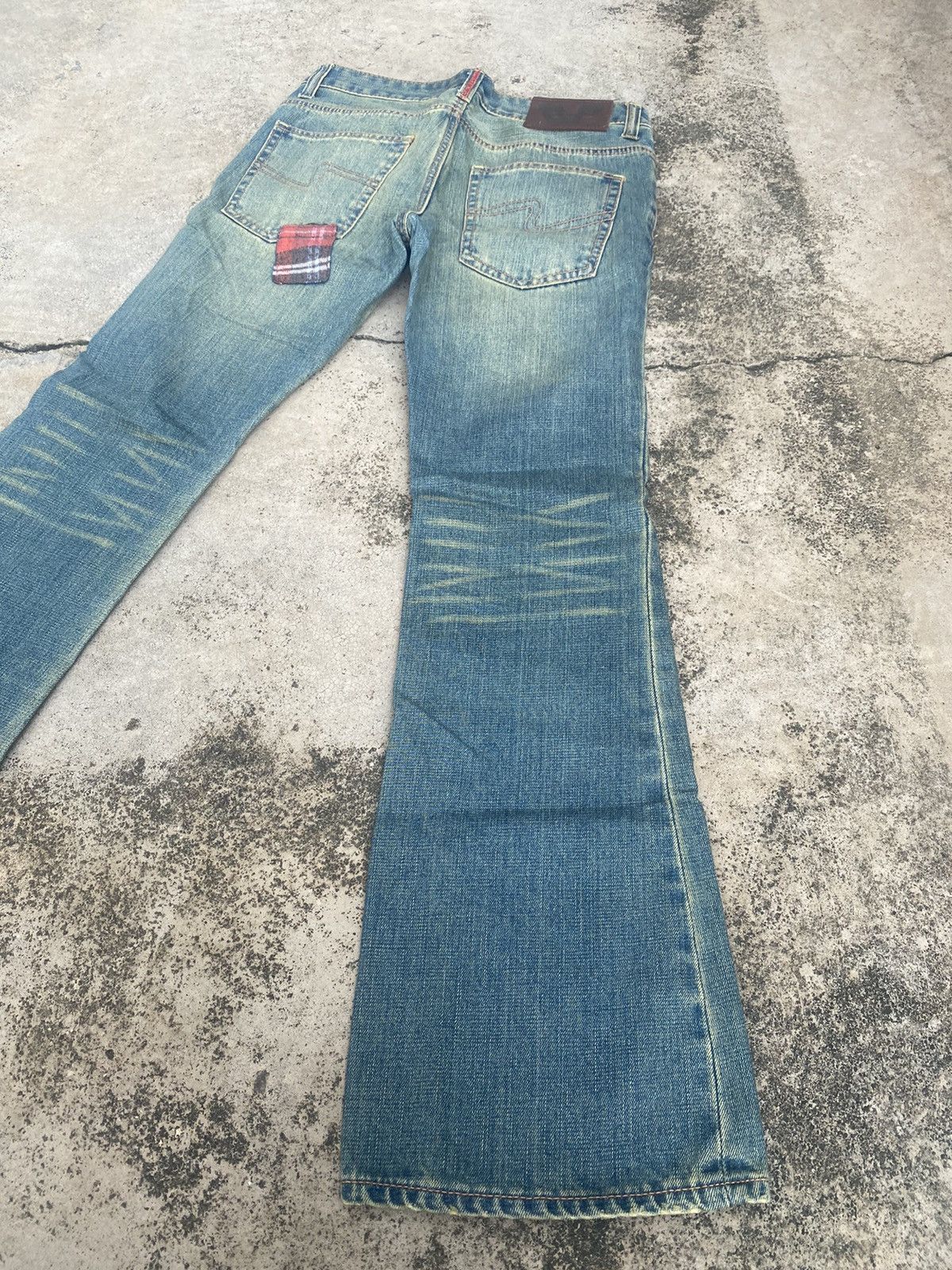 If Six Was Nine × Japanese Brand Flare Jeans Bonds & Peace Patchwork Fade Bootcut Size US 31 - 14 Thumbnail