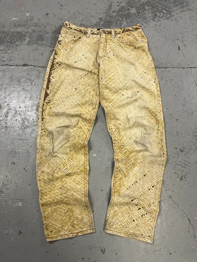 Roberto Cavalli 2000s Roberto Cavalli Wicker Basket Gradient Print Beige Pants Size US 31 - 1 Thumbnail