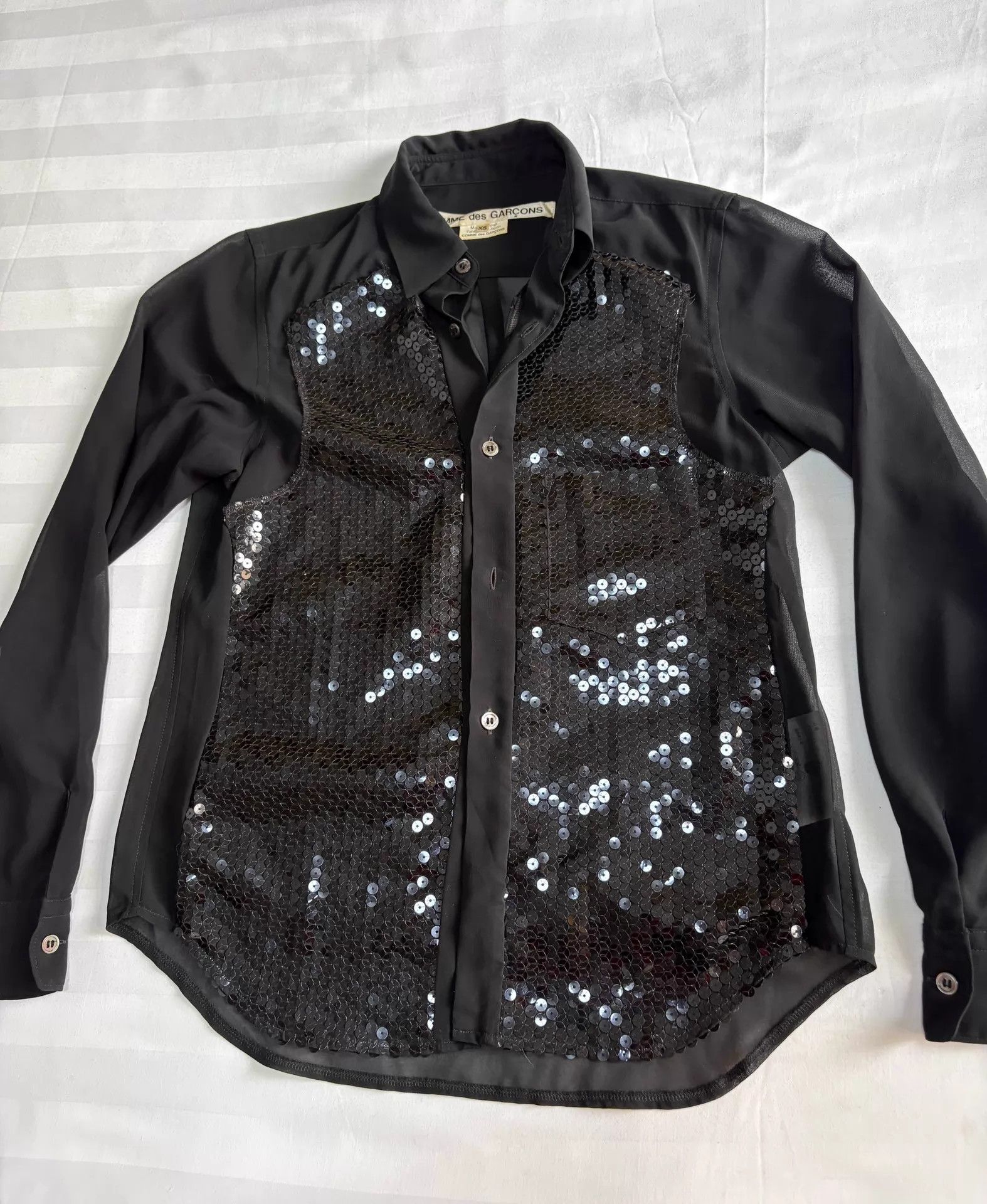 Comme des Garcons CDG Vintage Black Sequin Tulle Panel Shirt Size US XS / EU 42 / 0 - 4 Thumbnail