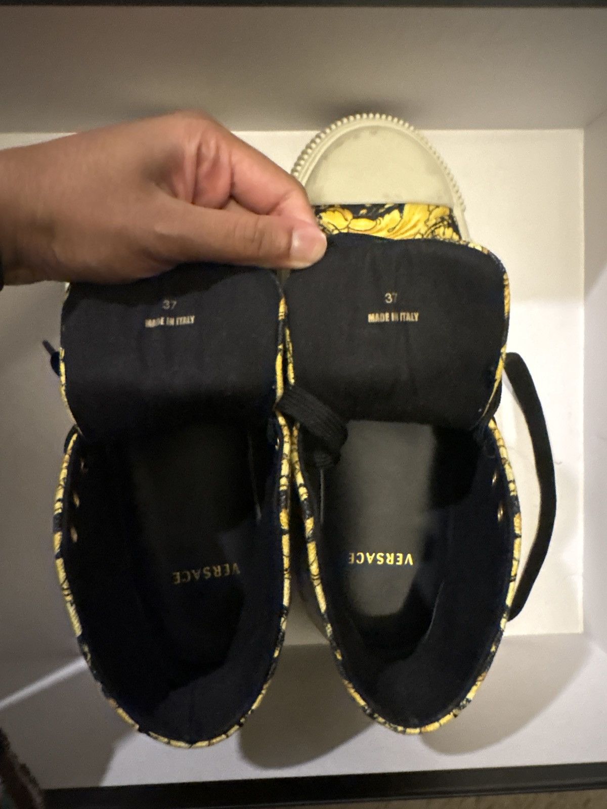 Versace Hightop black , gold , and yellow shoes Size US 7 / IT 37 - 9 Thumbnail