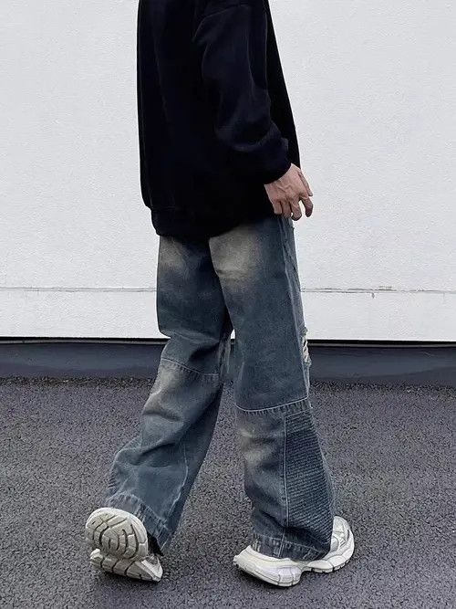 VIBE Retro high street ripped patchwork wide leg straight jeans Size US 30 / EU 46 - 3 Thumbnail