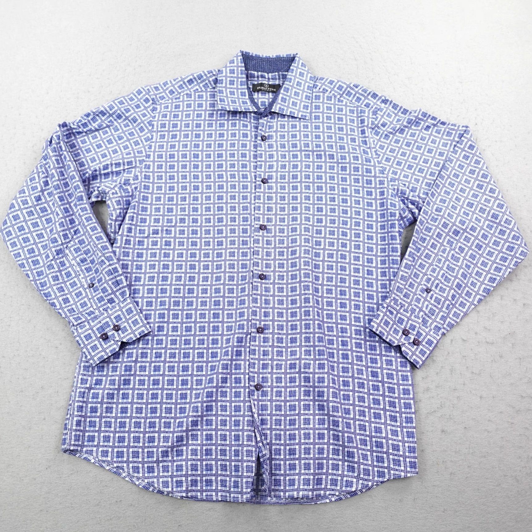 BUGATCHI Bugatchi Uomo Shirt Mens Large Blue Geometric Plaid Button-Up Long Sleeve Cotton Size US L / EU 52-54 / 3 - 2 Thumbnail