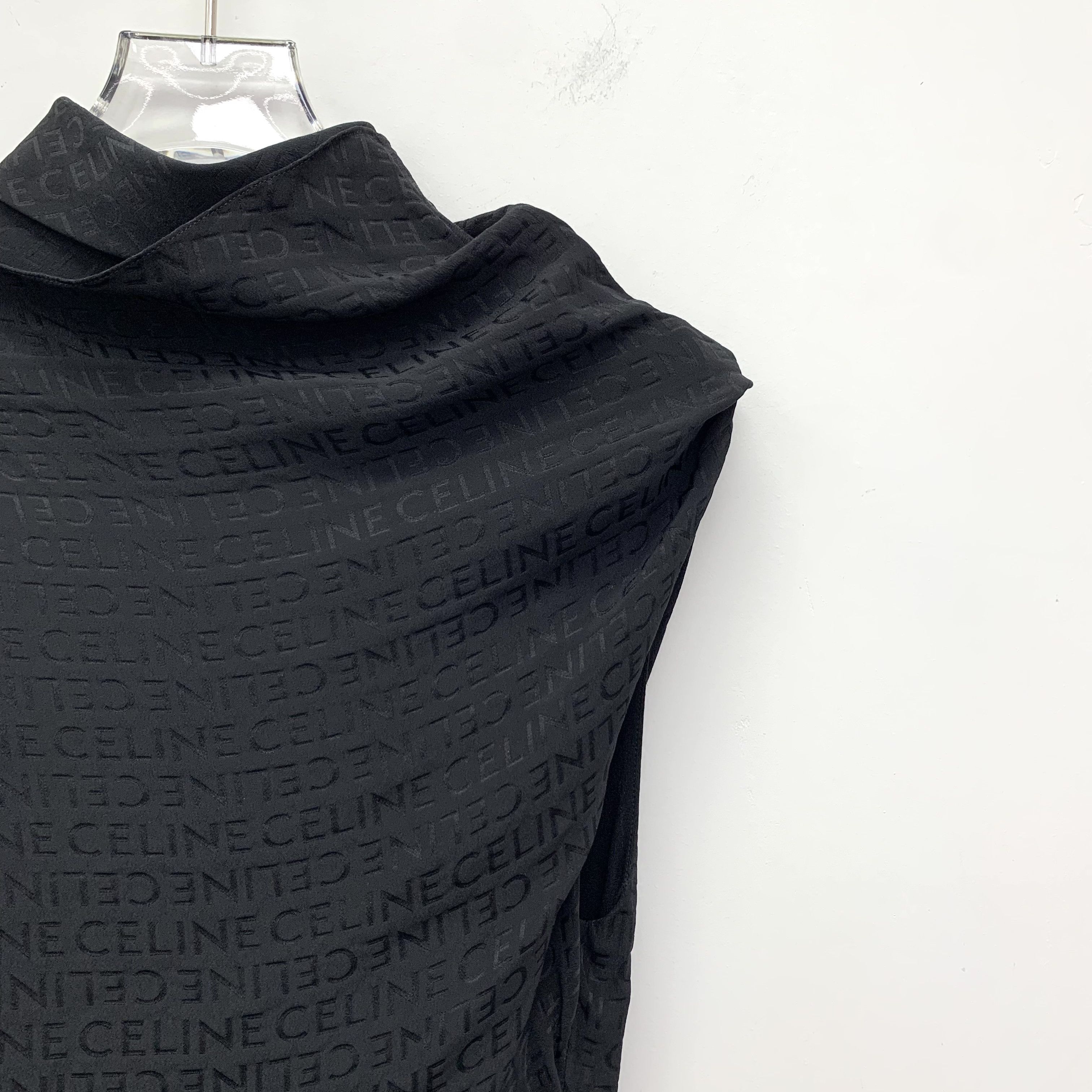 Celine Celine Black Logo Print Silk Asymmetric Dress S Size S / US 4 / IT 40 - 4 Thumbnail