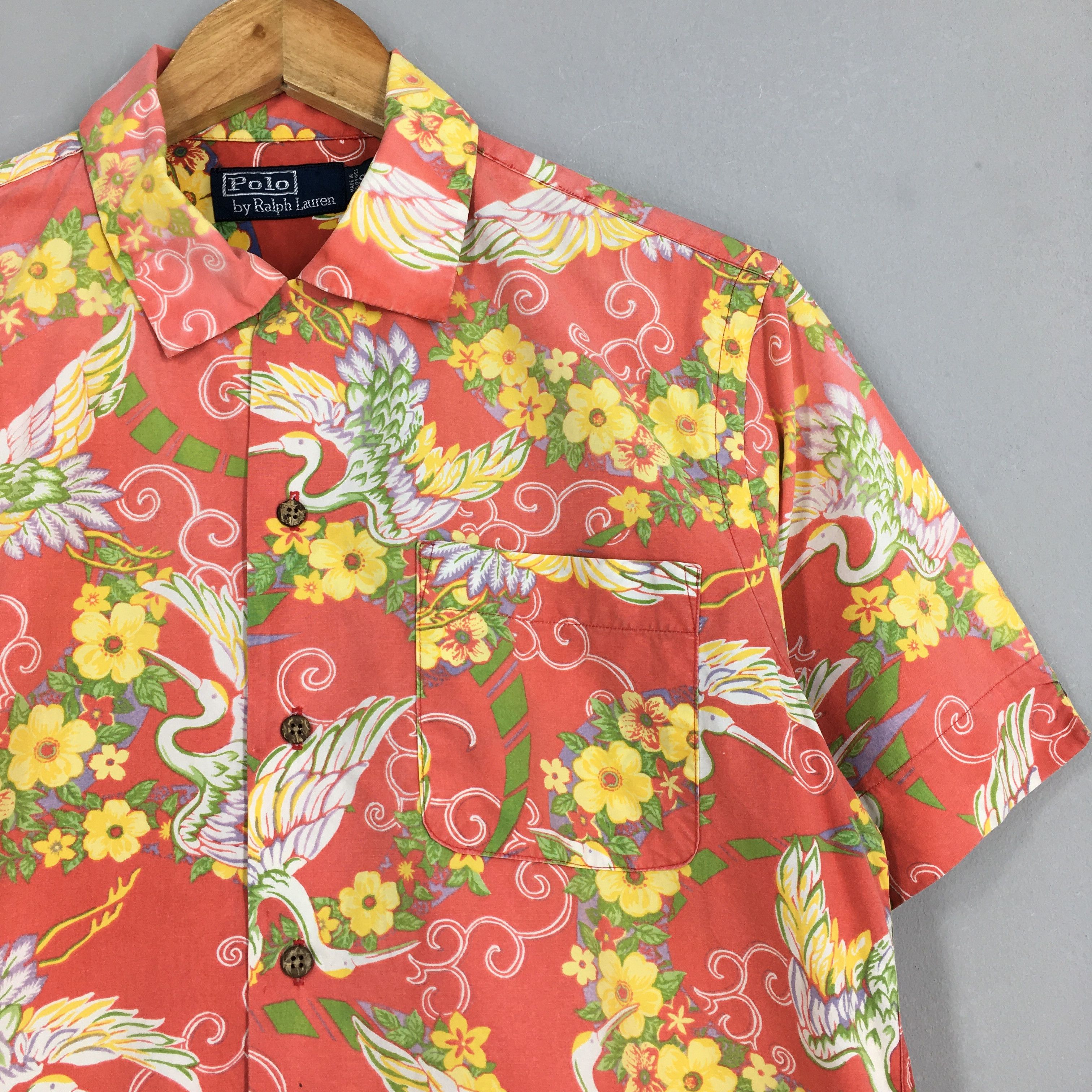 Vintage Polo Ralph Lauren Orange newest Floral Hawaiian Shirt