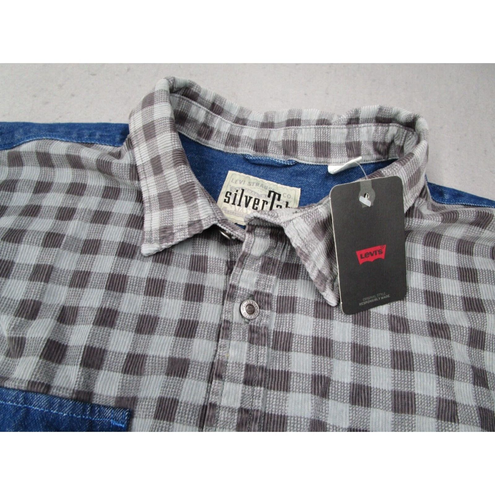 Levi's Levis Jacket Adult 2XL Gray Corduroy Button Up Check Silver Tab Pockets Work Size US XXL / EU 58 / 5 - 2 Thumbnail