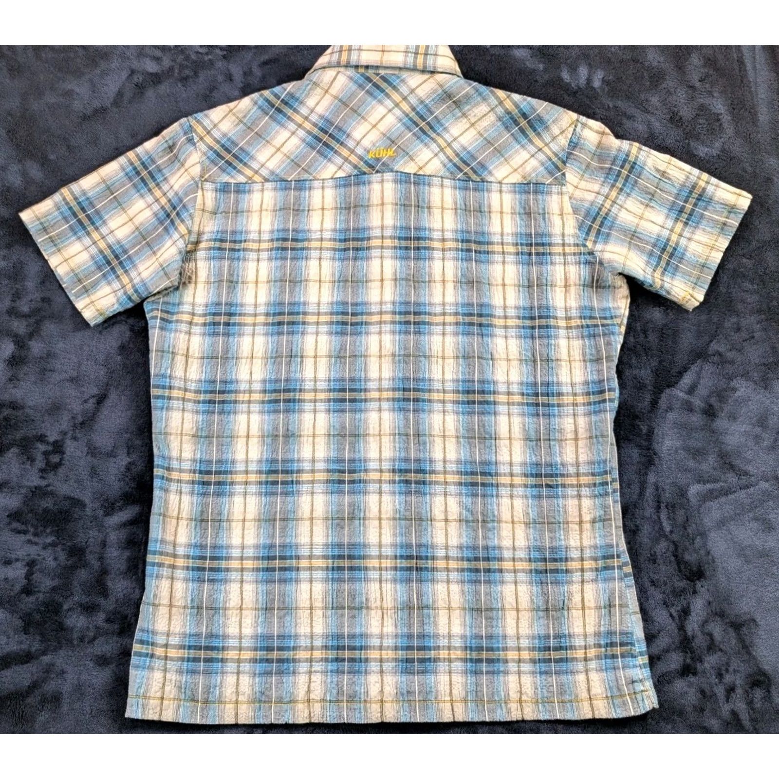 Vintage Kuhl Shirt Mens Large Gray Blue Plaid Button Up Chambray Hiking Outdoors Utility Shirt Size US L / EU 52-54 / 3 - 4 Thumbnail
