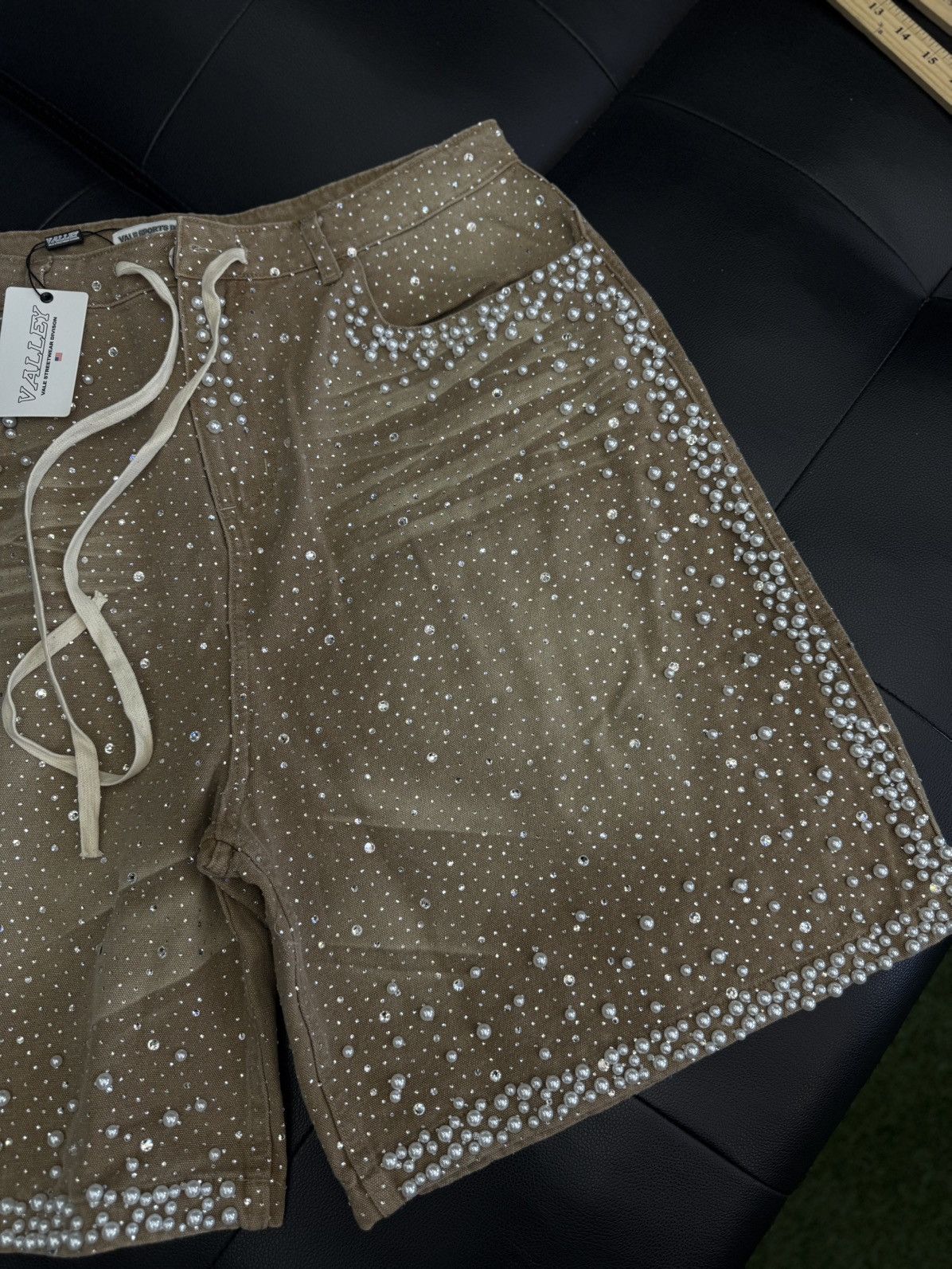 Vale Valley Rhinestone Crystal Shorts Denim Tan Size 34 Size US 34 / EU 50 - 2 Thumbnail
