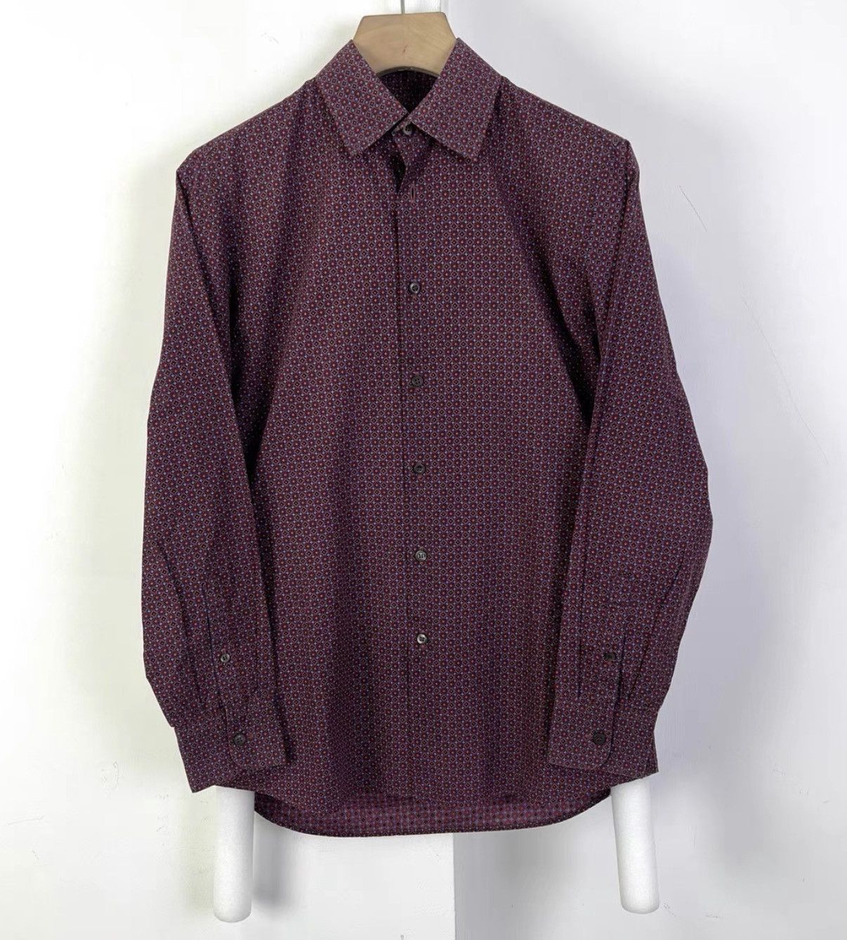 Prada Prada Burgundy Pattern Print Shirt K12 Size US XXS / EU 40 - 1 Thumbnail