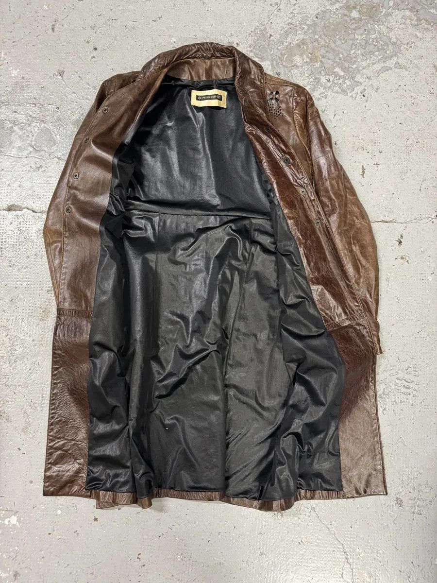 Vintage 2000s Plein Sud Embellished Holes Brown Leather Trench Long Jacket Size XS / US 0-2 / IT 36-38 - 5 Thumbnail