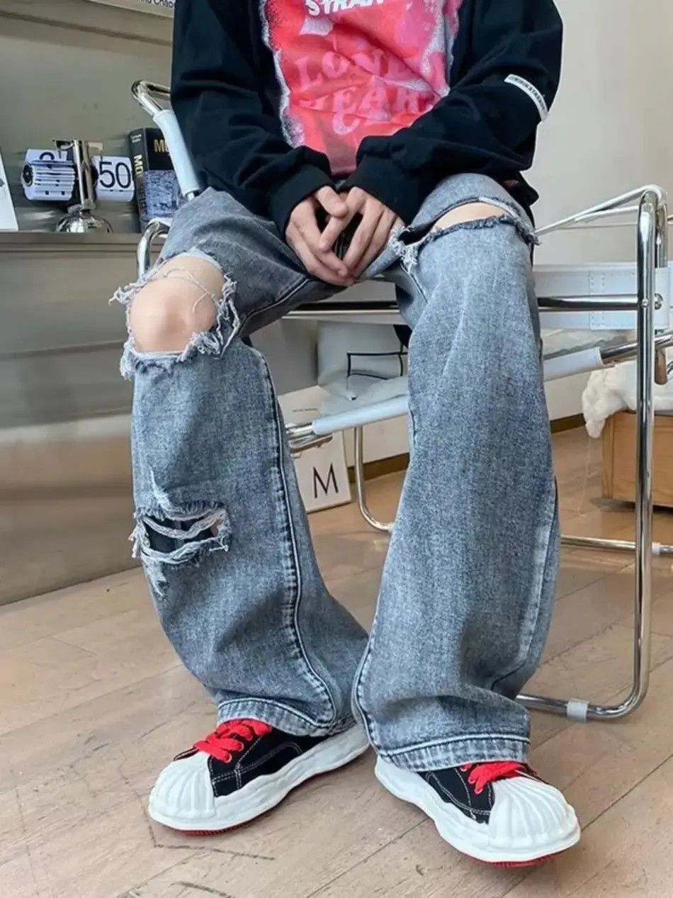 Japanese Brand Retro straight leg wide leg hip-hop ripped jeans Size US 30 / EU 46 - 3 Thumbnail