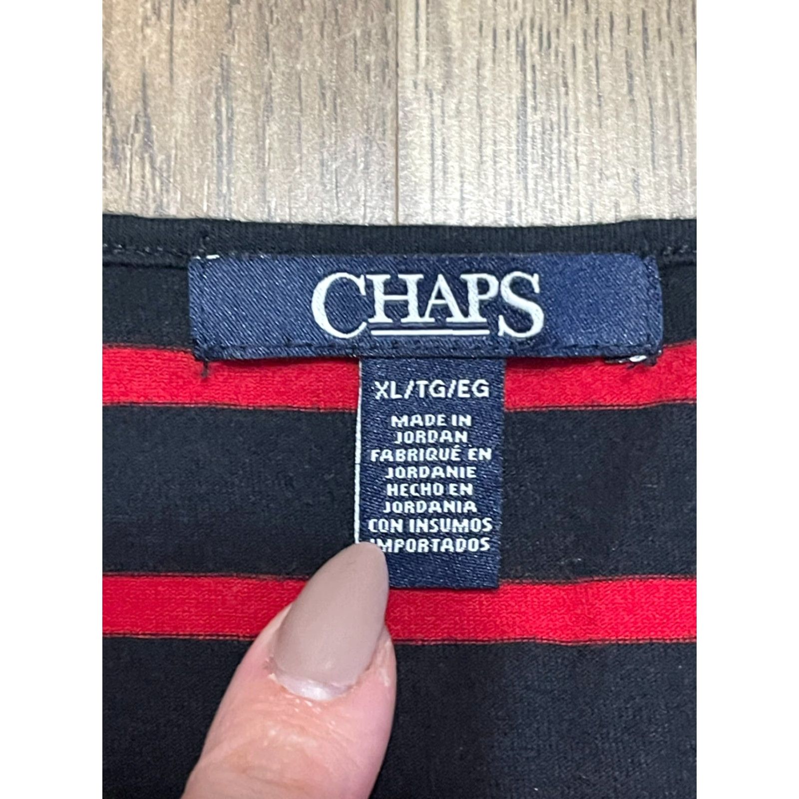 Chaps **Women's Red Black Striped Long Sleeve XL Chaps T-Shirt** User: Women's Red Black Striped Long-Sleeve XL Chaps T-Shirt Size XL / US 12-14 / IT 48-50 - 7 Thumbnail
