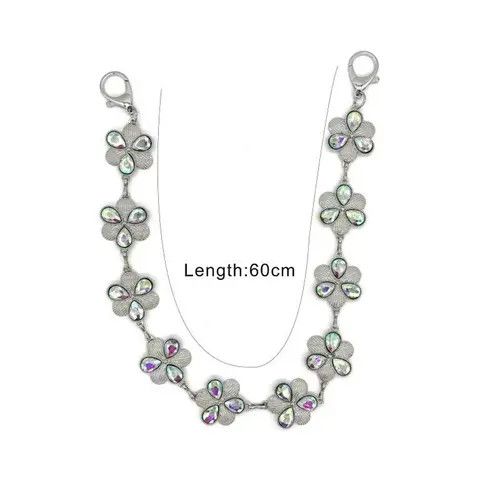 Jewelry Silver Floral Chain Wallet with Iridescent Stones Size ONE SIZE - 5 Thumbnail