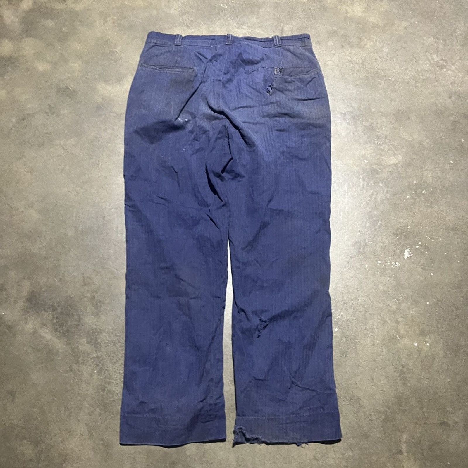 Vintage 40s Hart Blue HBT Striped Workwear Pants 36x32