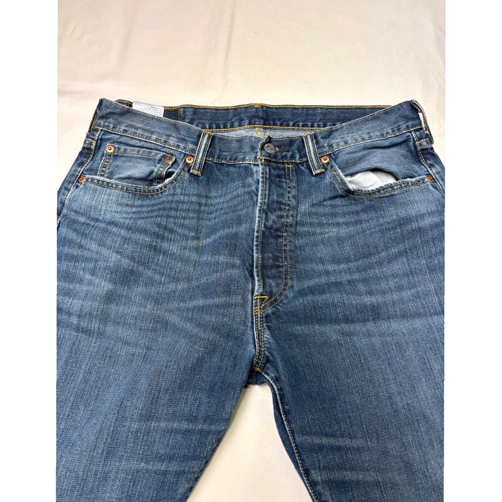 Denime Levi Strauss 501 Jeans Mens W34 L29 Button Fly Blue Denim Straight Leg Regular Rise Mid 501 Button Closure Pockets 5-Pocket Vintage No Size US 34 / EU 50 - 2 Thumbnail