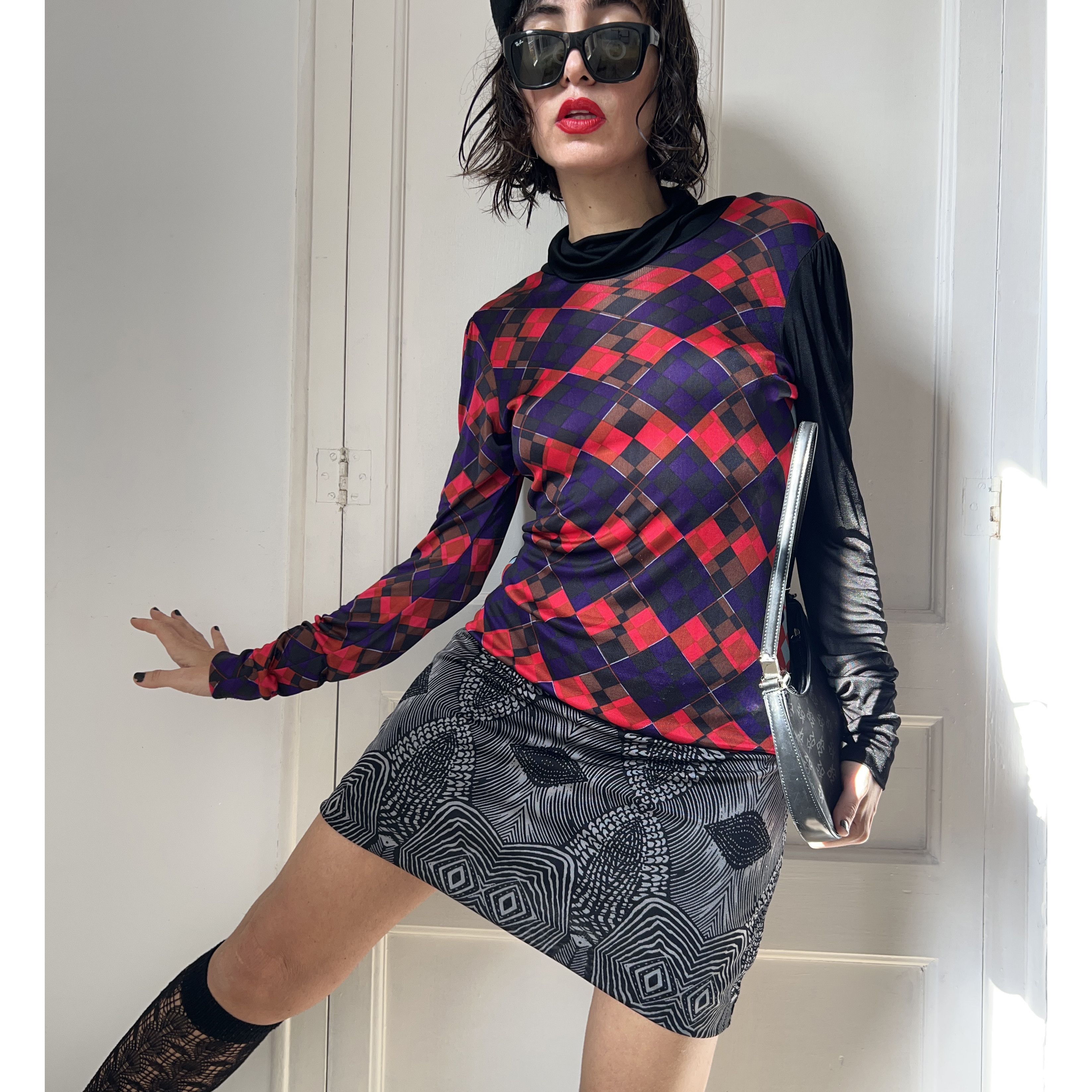 Custo Barcelona Custo Barcelona Y2K Argyle Abstract Mini Dress Size L / US 10 / IT 46 - 6 Thumbnail