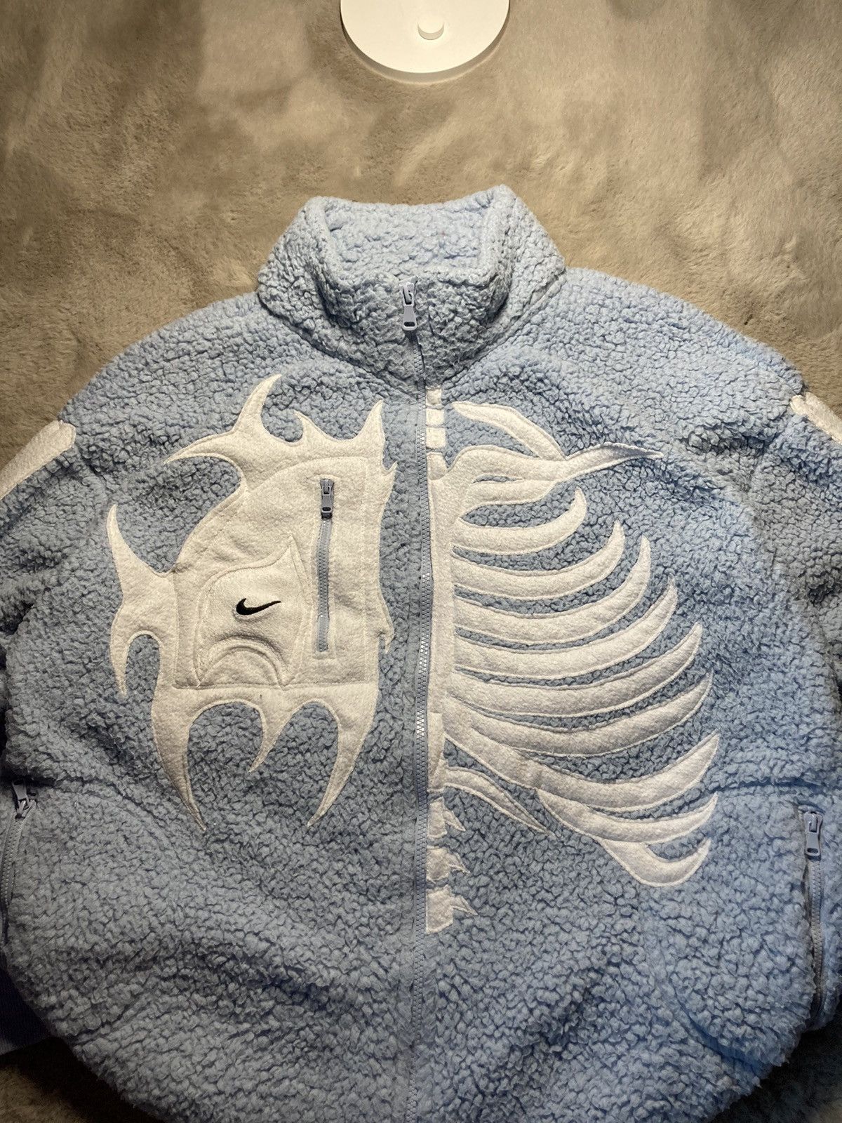 Nike × Vintage ⛩️Nike fleece jacket custom sherpa skeleton vintage y2k 1of1⛩️ Size US L / EU 52-54 / 3 - 3 Thumbnail