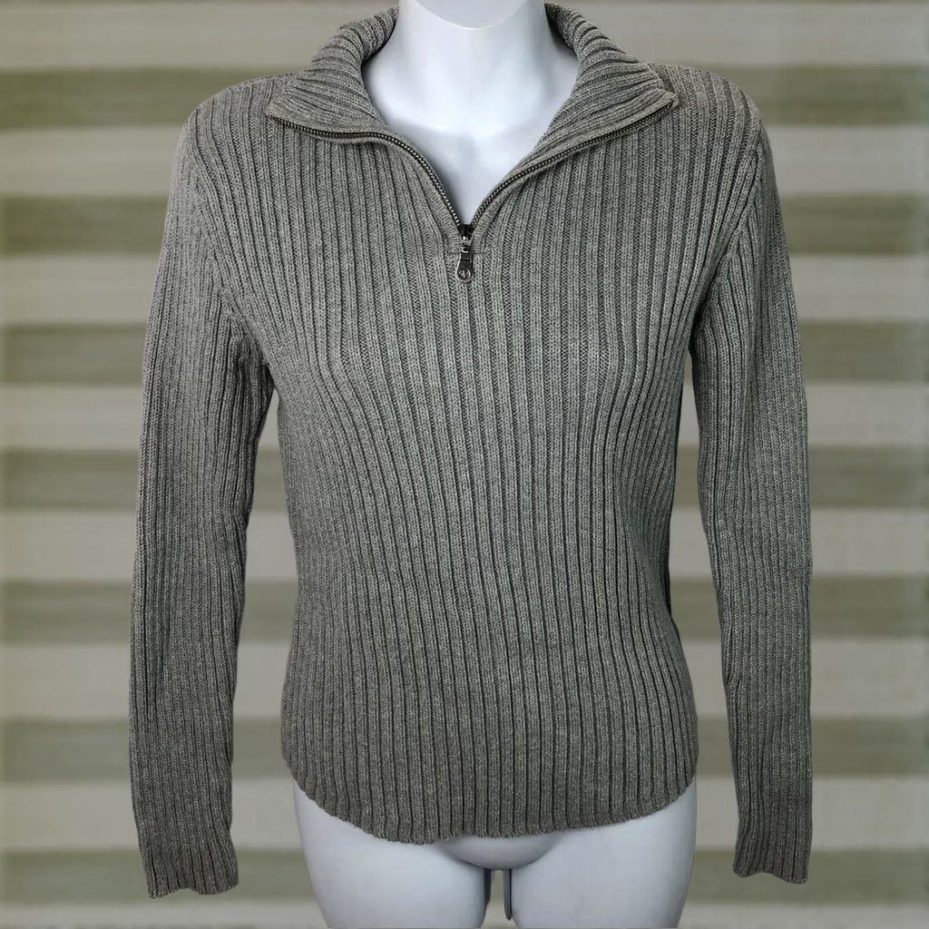 Vintage St Johns Bay Sweater S Gray Mock 1/2 Zipper Neck Ribbed Knit Cottage Capsule Size S / US 4 / IT 40 - 1 Thumbnail