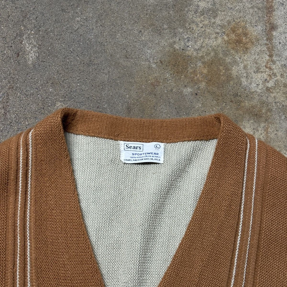Vintage 60s Sears Striped Mod Cardigan Sweater Size US L / EU 52-54 / 3 - 3 Thumbnail