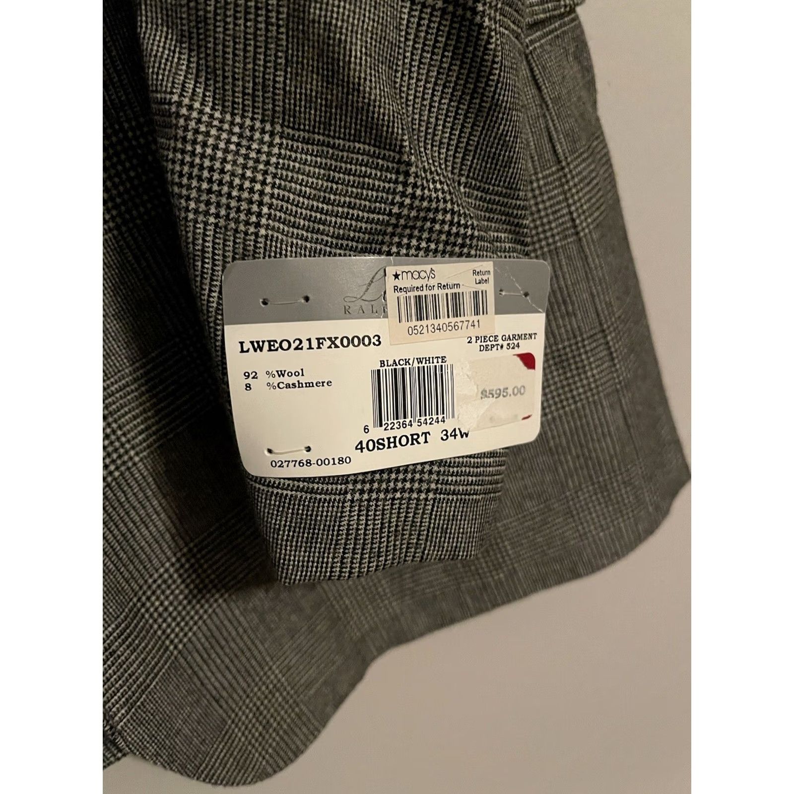Ralph Lauren Lauren Ralph Lauren Blazer Wool/Cashmere Plaid 40S Gray Mens Blazer Jacket - 2 Button - 4 Button Sleeve Cuffs - Short Length - Silver Label New! Size US L / EU 52-54 / 3 - 3 Thumbnail