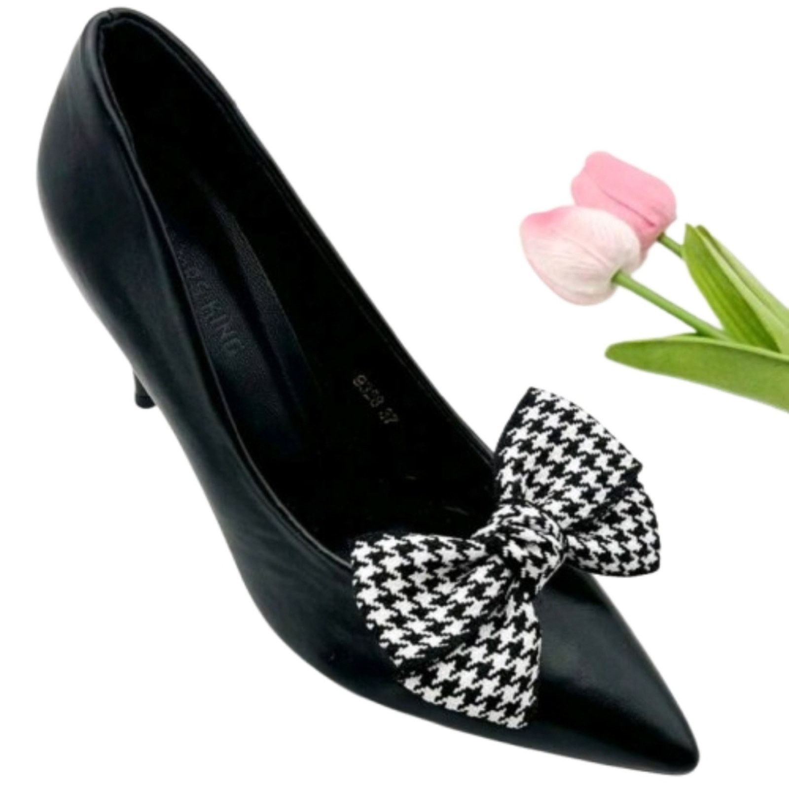 Other HOT ☆ BLACK & WHITE HOUNDSTOOTH BOWS ☆ SHOE CLIPS ☆ NIP Size US 6 / IT 36 - 2 Thumbnail
