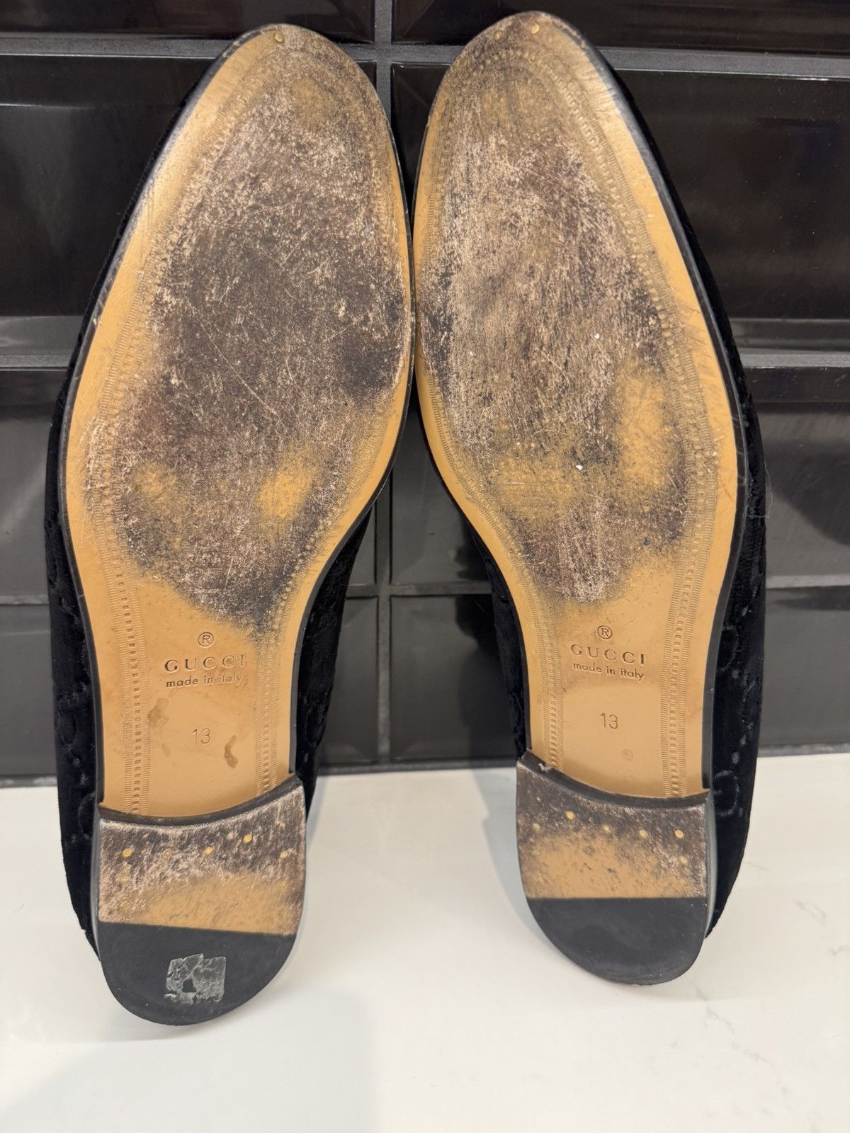 Gucci Gucci JordaanGG Velvet Loafers Black Monogram Gold Horsebit Size US 13 / EU 46 - 16 Thumbnail