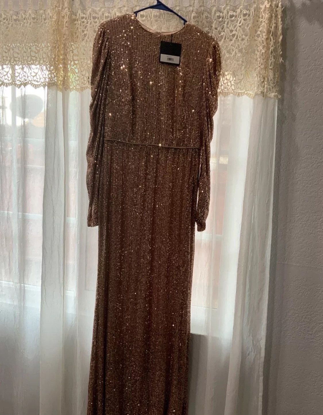 Mac Duggal MAC DUGGAL IEENA SEQUINED HIGH NECK PUFF LONG SLEEVE GOWN Size L / US 10 / IT 46 - 3 Thumbnail