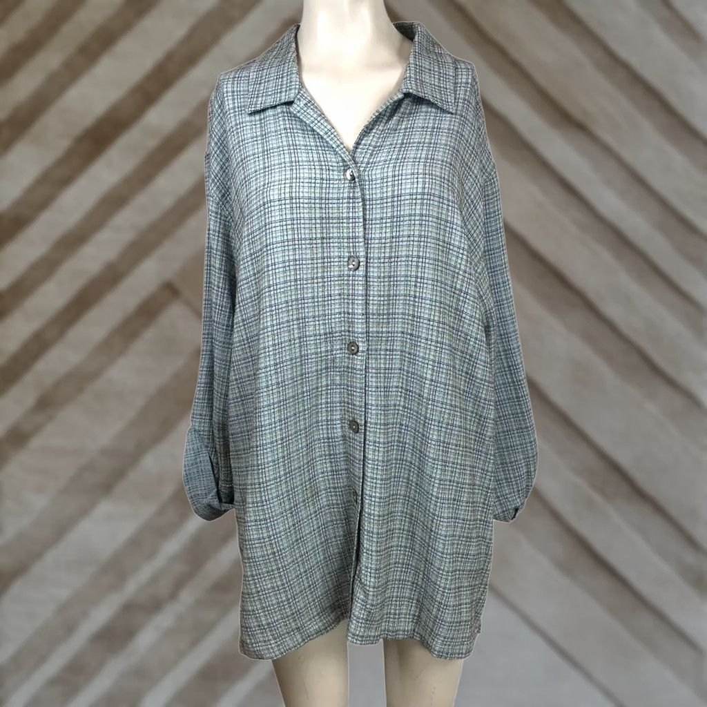 Vintage SAHALIE WOMEN TUNIC L BLUE LONG SLEEVE COLLARED RAYON BLEND Size L / US 10 / IT 46 - 1 Thumbnail